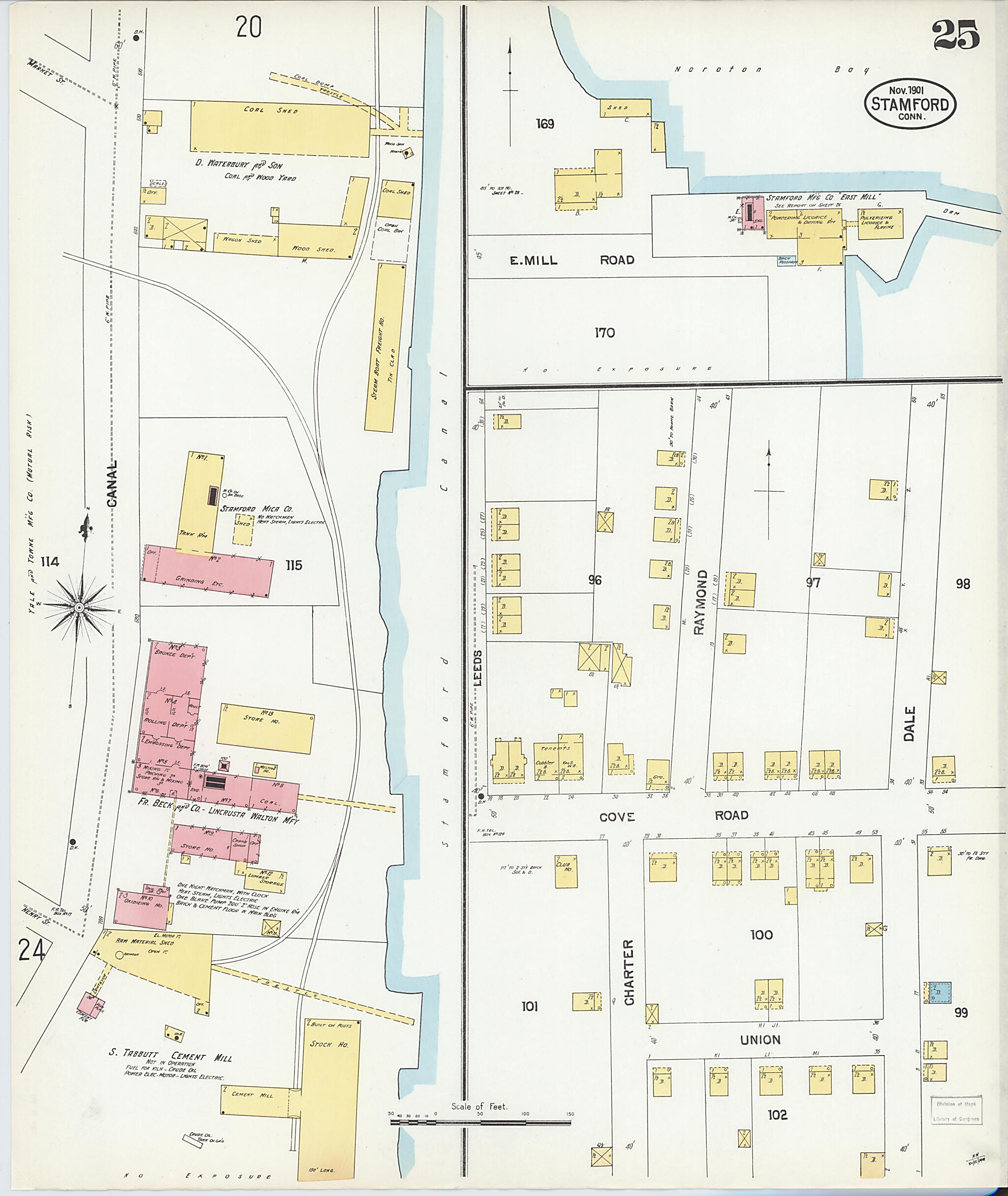 This old map of Stamford, Fairfield County, Connecticut was created by Sanborn Map Company in 1901