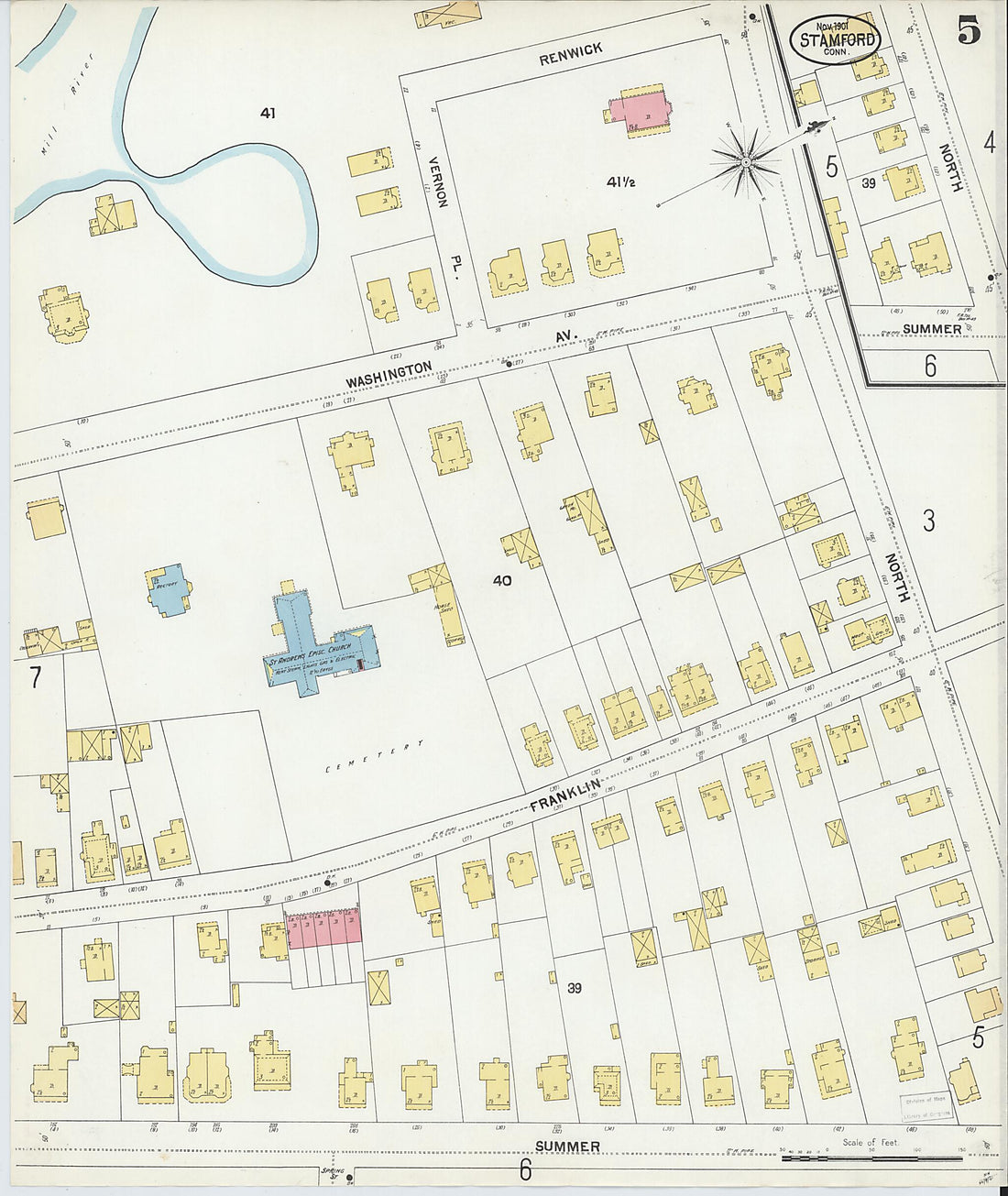 This old map of Stamford, Fairfield County, Connecticut was created by Sanborn Map Company in 1901