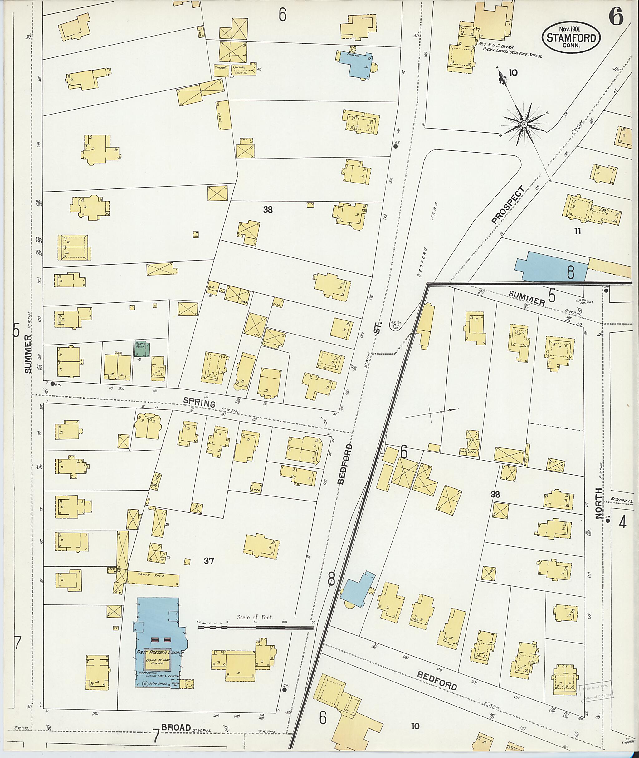 This old map of Stamford, Fairfield County, Connecticut was created by Sanborn Map Company in 1901