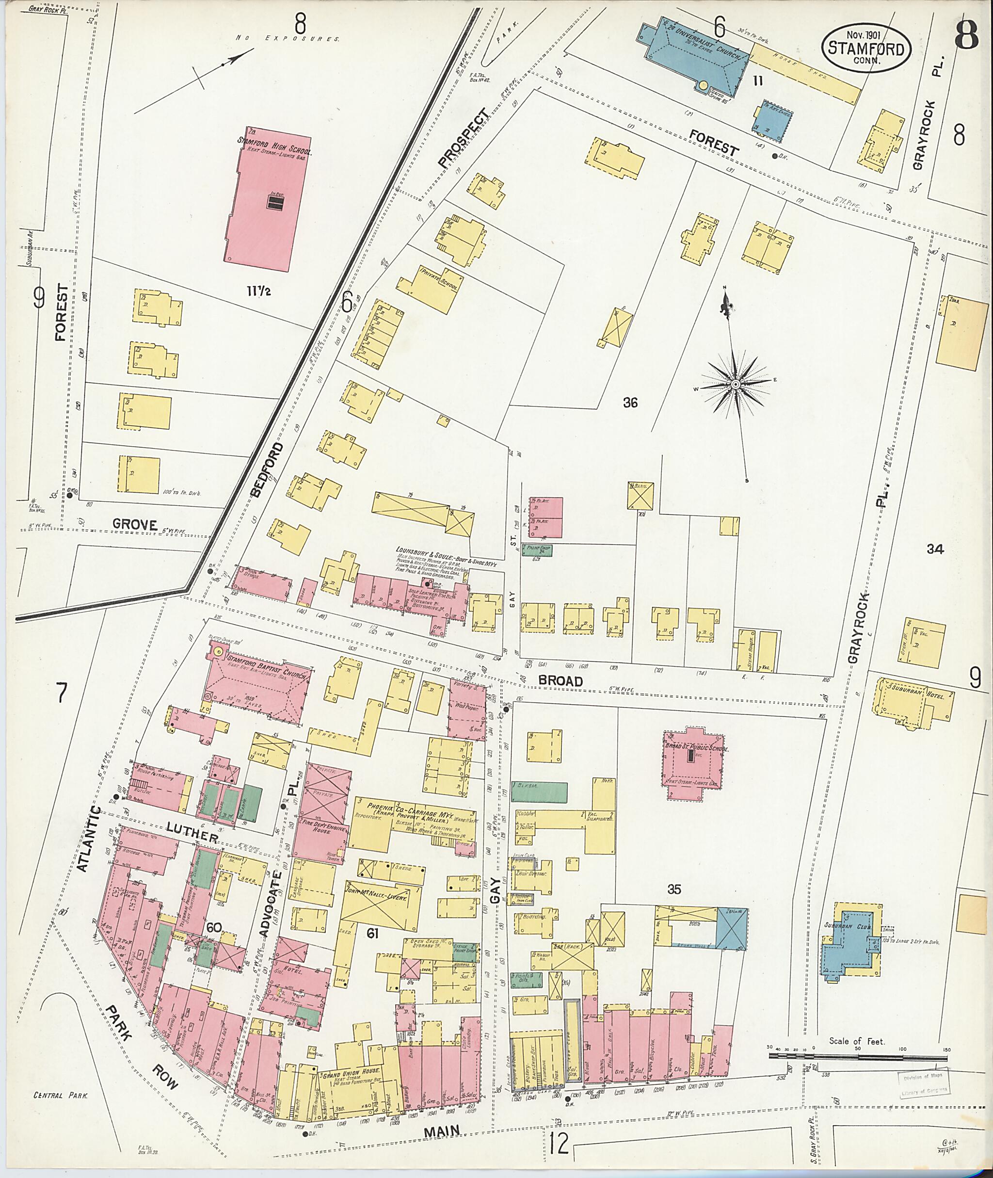 This old map of Stamford, Fairfield County, Connecticut was created by Sanborn Map Company in 1901
