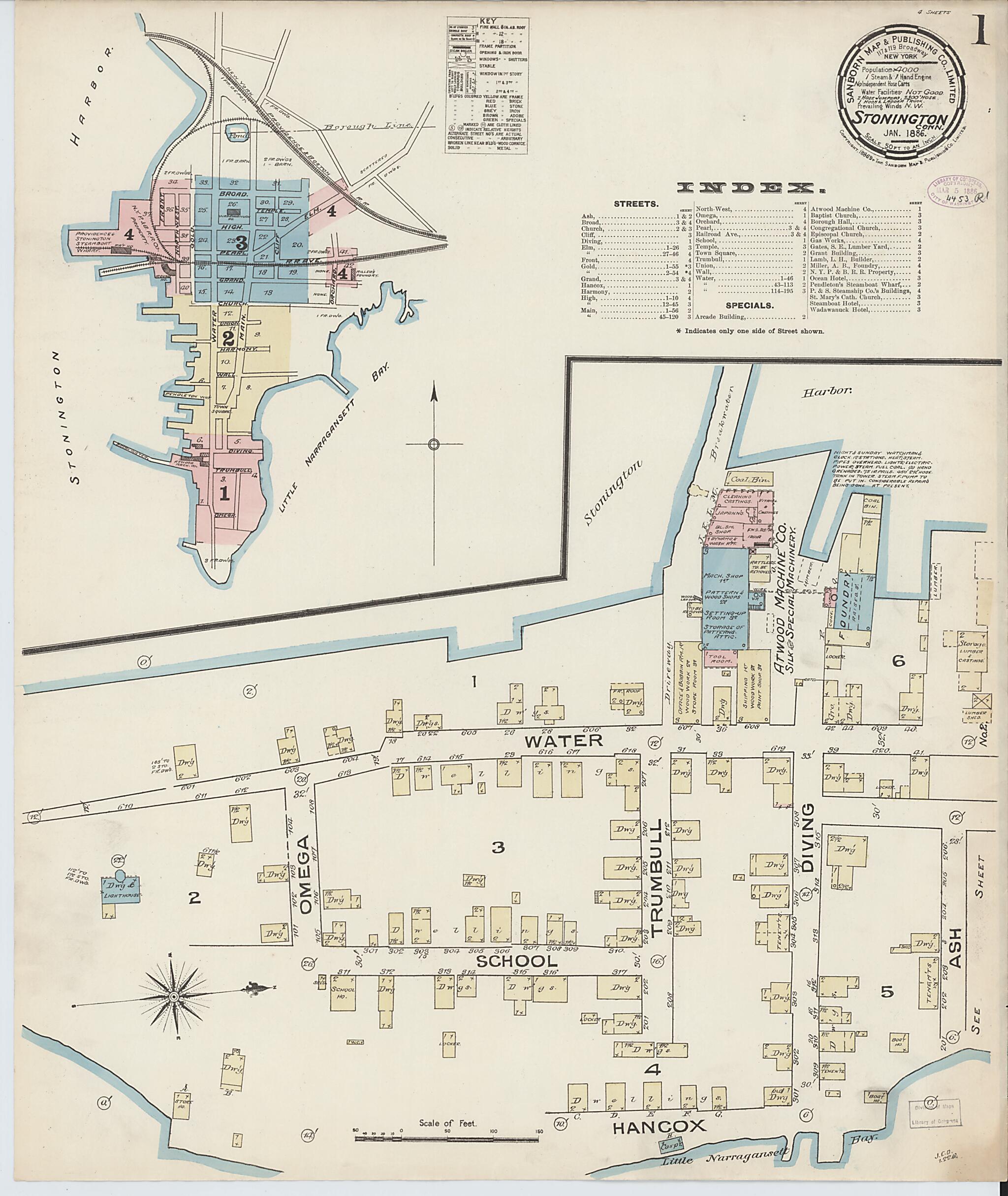 This old map of Stonington, New London County, Connecticut was created by Sanborn Map Company in 1886