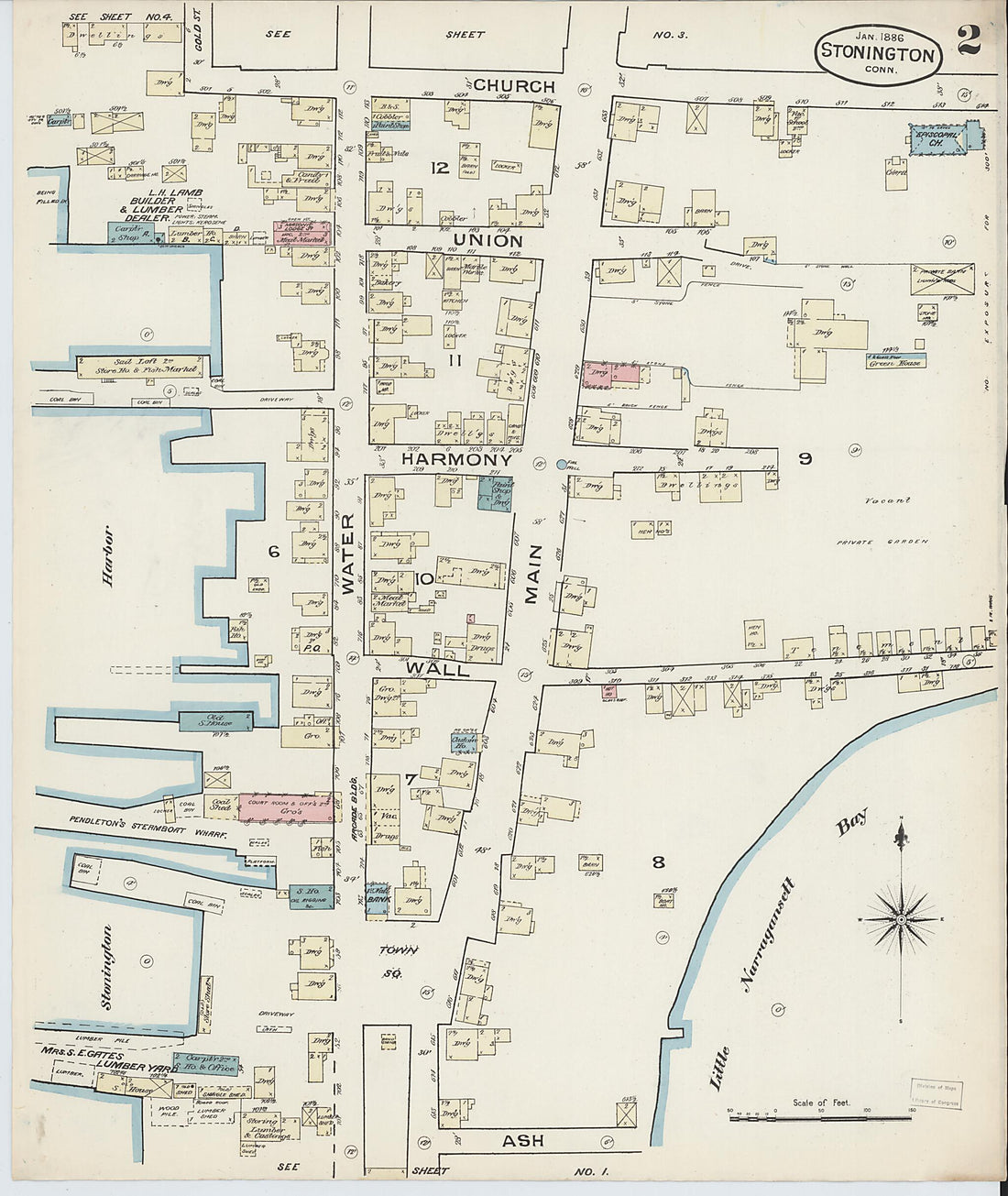 This old map of Stonington, New London County, Connecticut was created by Sanborn Map Company in 1886