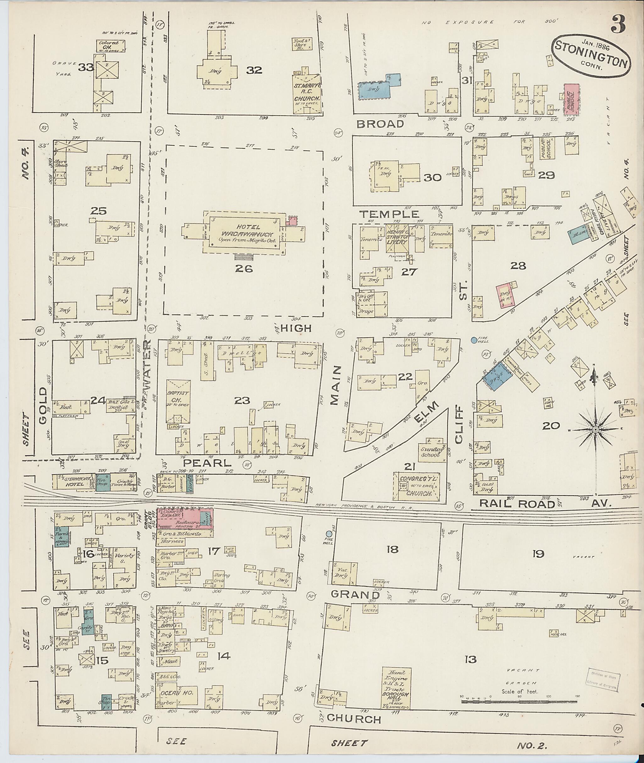 This old map of Stonington, New London County, Connecticut was created by Sanborn Map Company in 1886