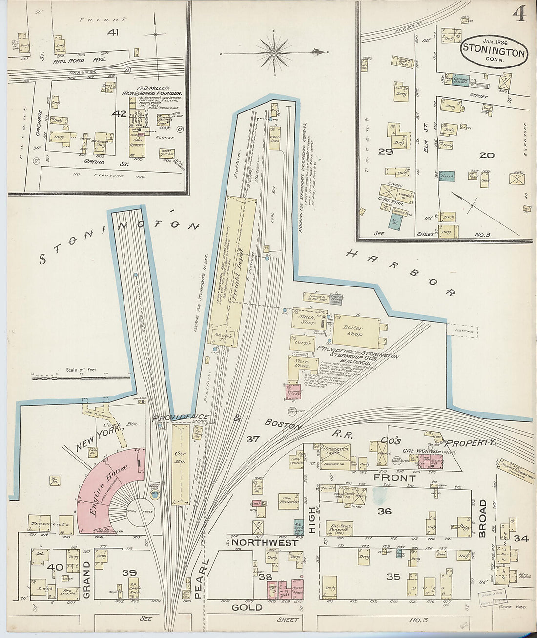 This old map of Stonington, New London County, Connecticut was created by Sanborn Map Company in 1886
