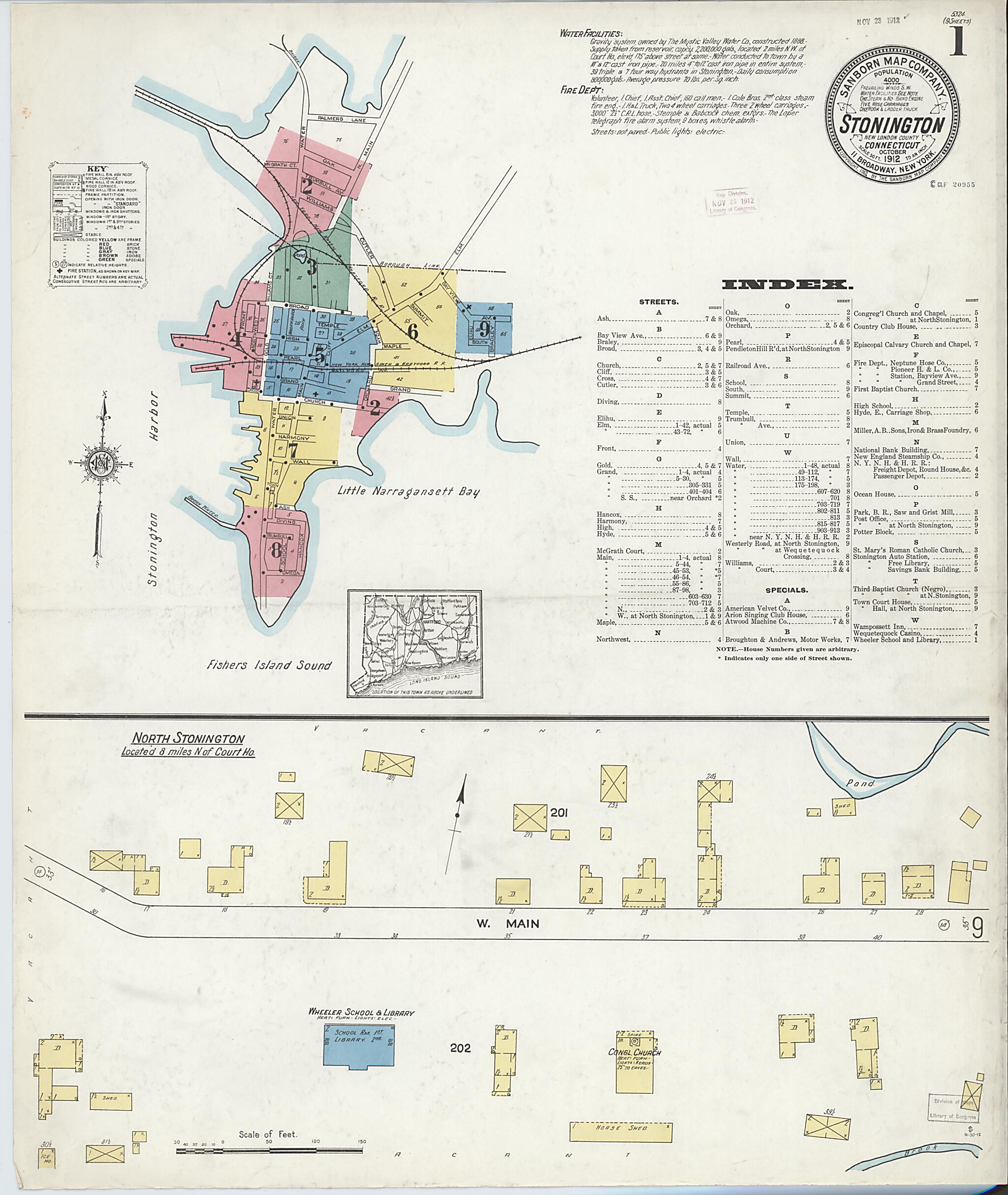 This old map of Stonington, New London County, Connecticut was created by Sanborn Map Company in 1912