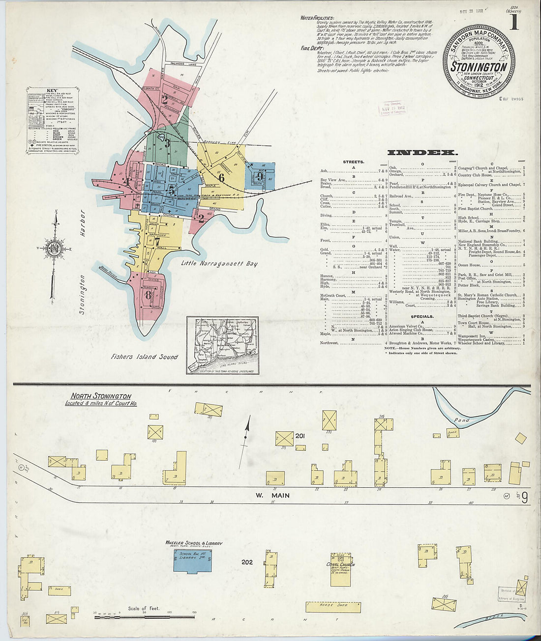 This old map of Stonington, New London County, Connecticut was created by Sanborn Map Company in 1912