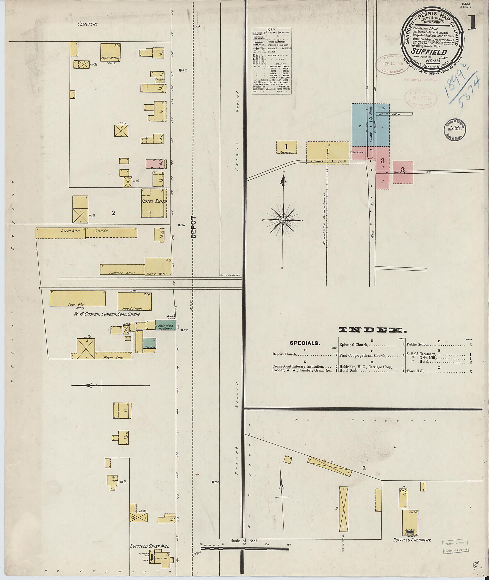 This old map of Suffield, Hartford County, Connecticut was created by Sanborn Map Company in 1898