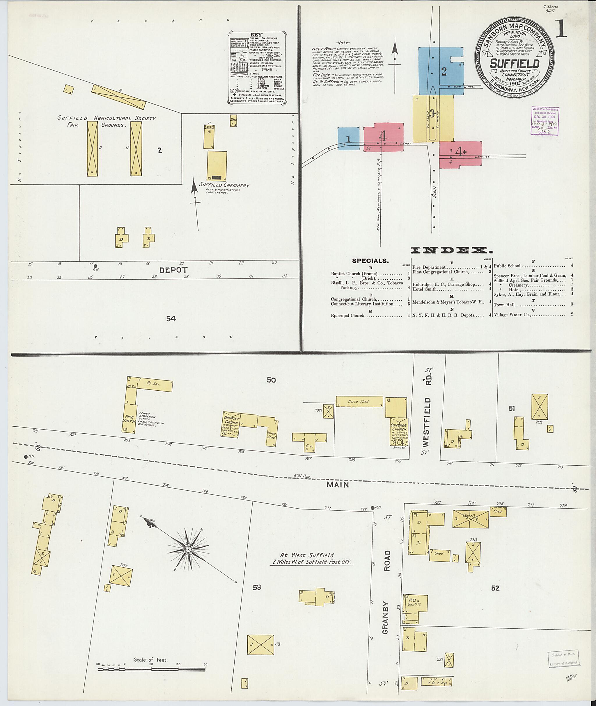 This old map of Suffield, Hartford County, Connecticut was created by Sanborn Map Company in 1905