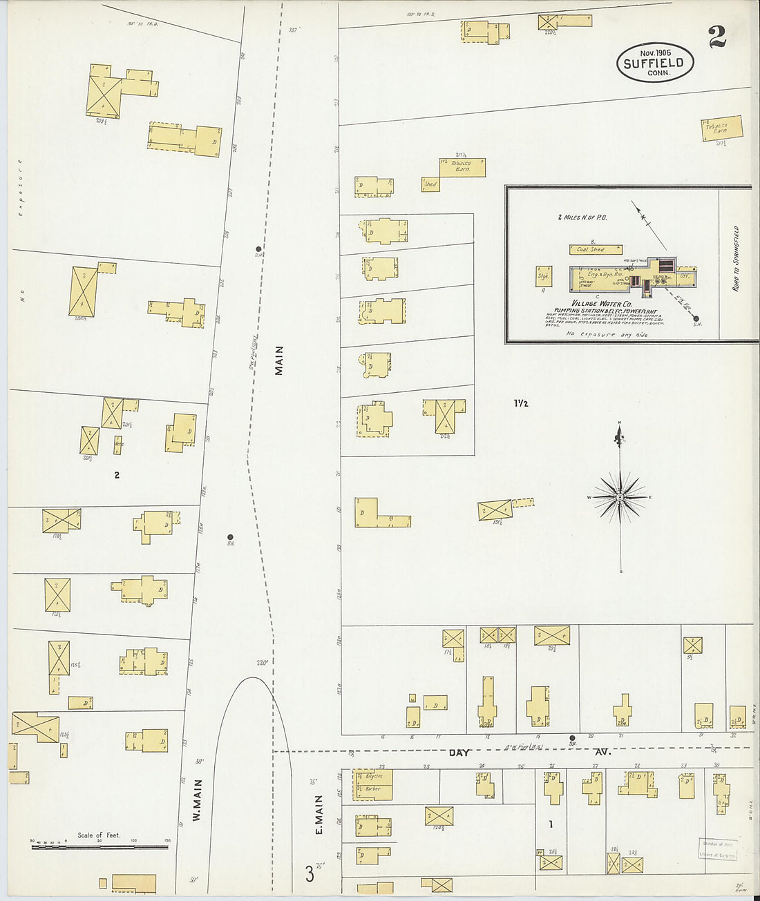 This old map of Suffield, Hartford County, Connecticut was created by Sanborn Map Company in 1905