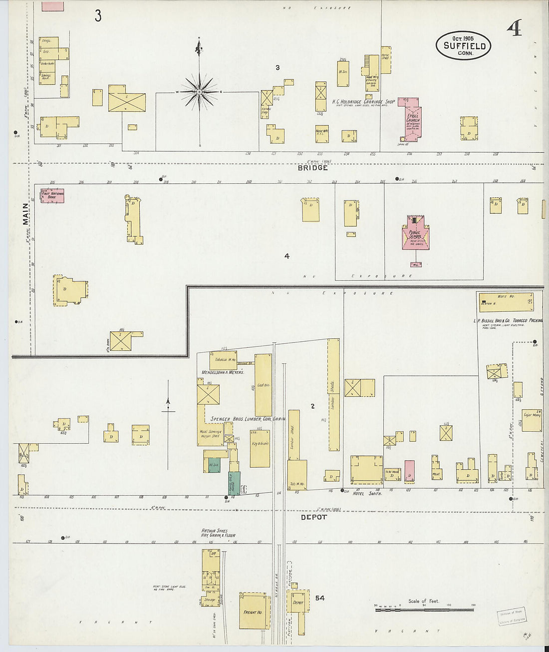 This old map of Suffield, Hartford County, Connecticut was created by Sanborn Map Company in 1905