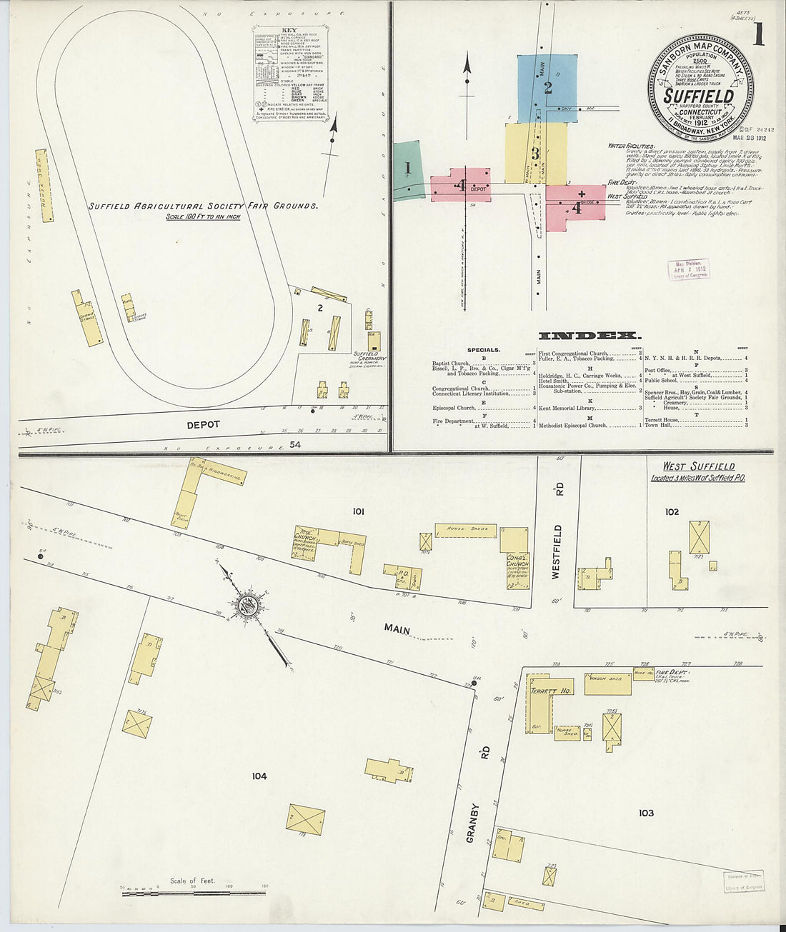 This old map of Suffield, Hartford County, Connecticut was created by Sanborn Map Company in 1912