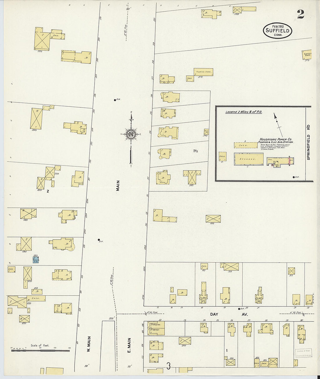 This old map of Suffield, Hartford County, Connecticut was created by Sanborn Map Company in 1912