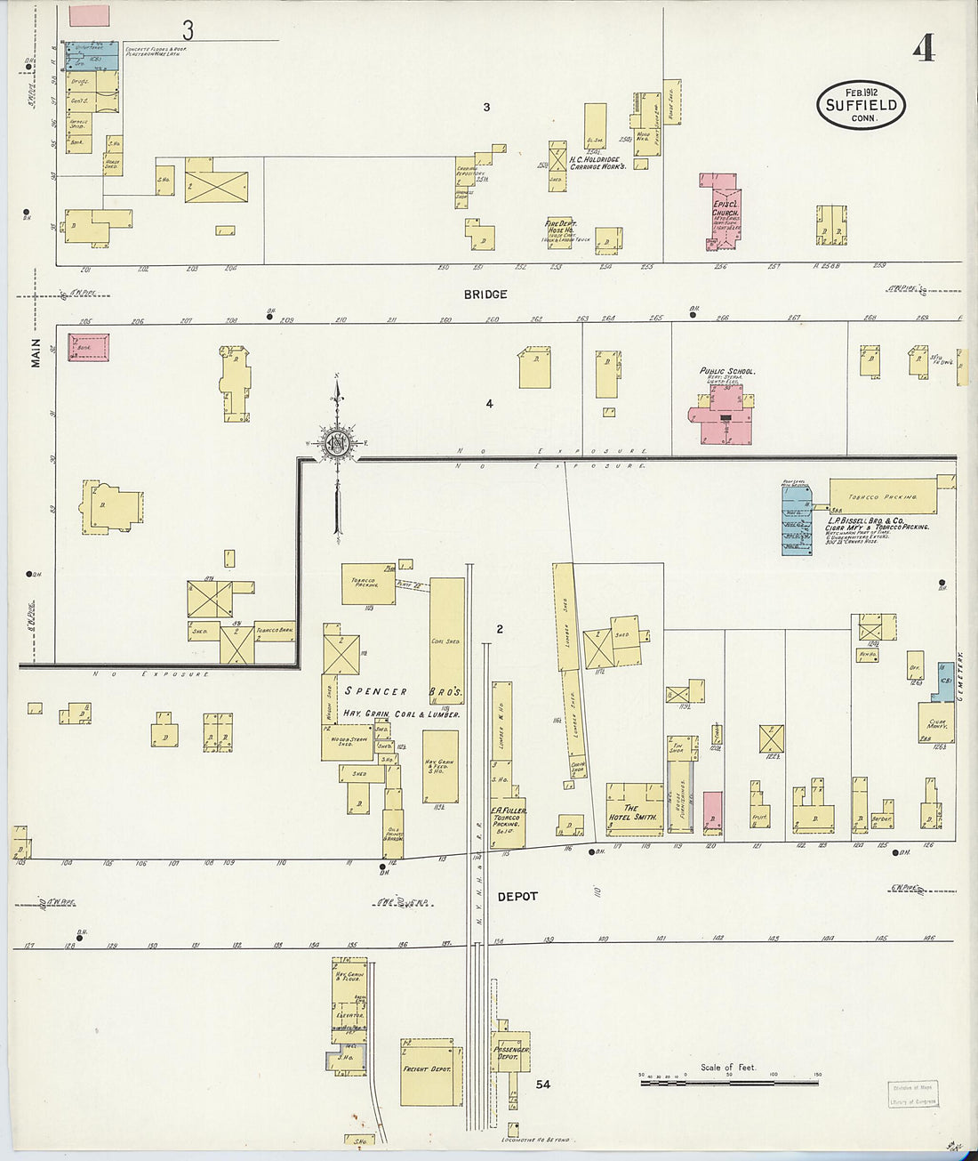 This old map of Suffield, Hartford County, Connecticut was created by Sanborn Map Company in 1912