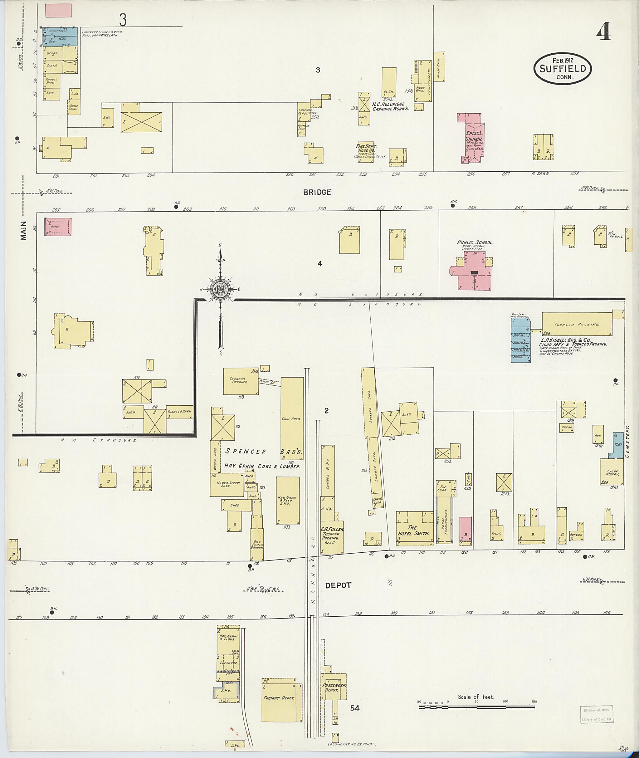 This old map of Suffield, Hartford County, Connecticut was created by Sanborn Map Company in 1912