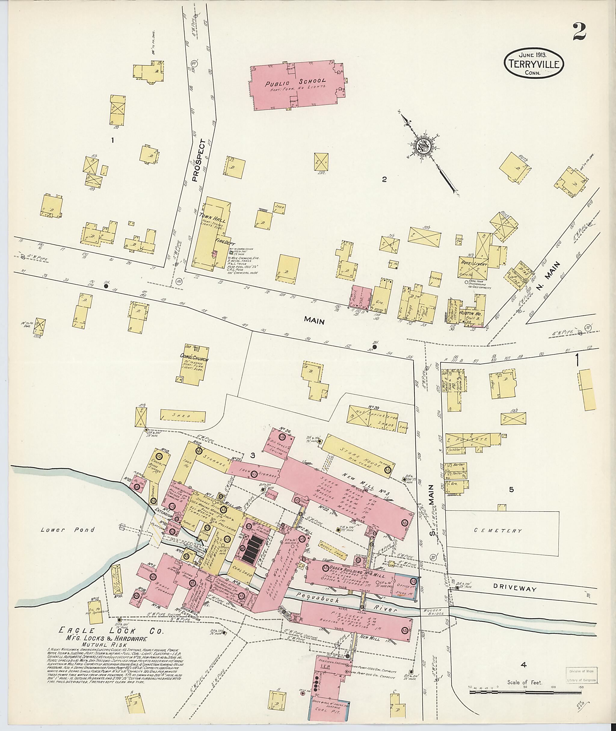 This old map of Terryville, Litchfield County, Connecticut was created by Sanborn Map Company in 1913