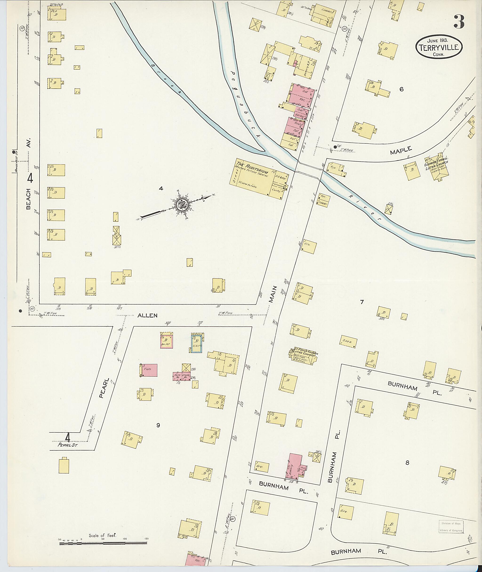 This old map of Terryville, Litchfield County, Connecticut was created by Sanborn Map Company in 1913