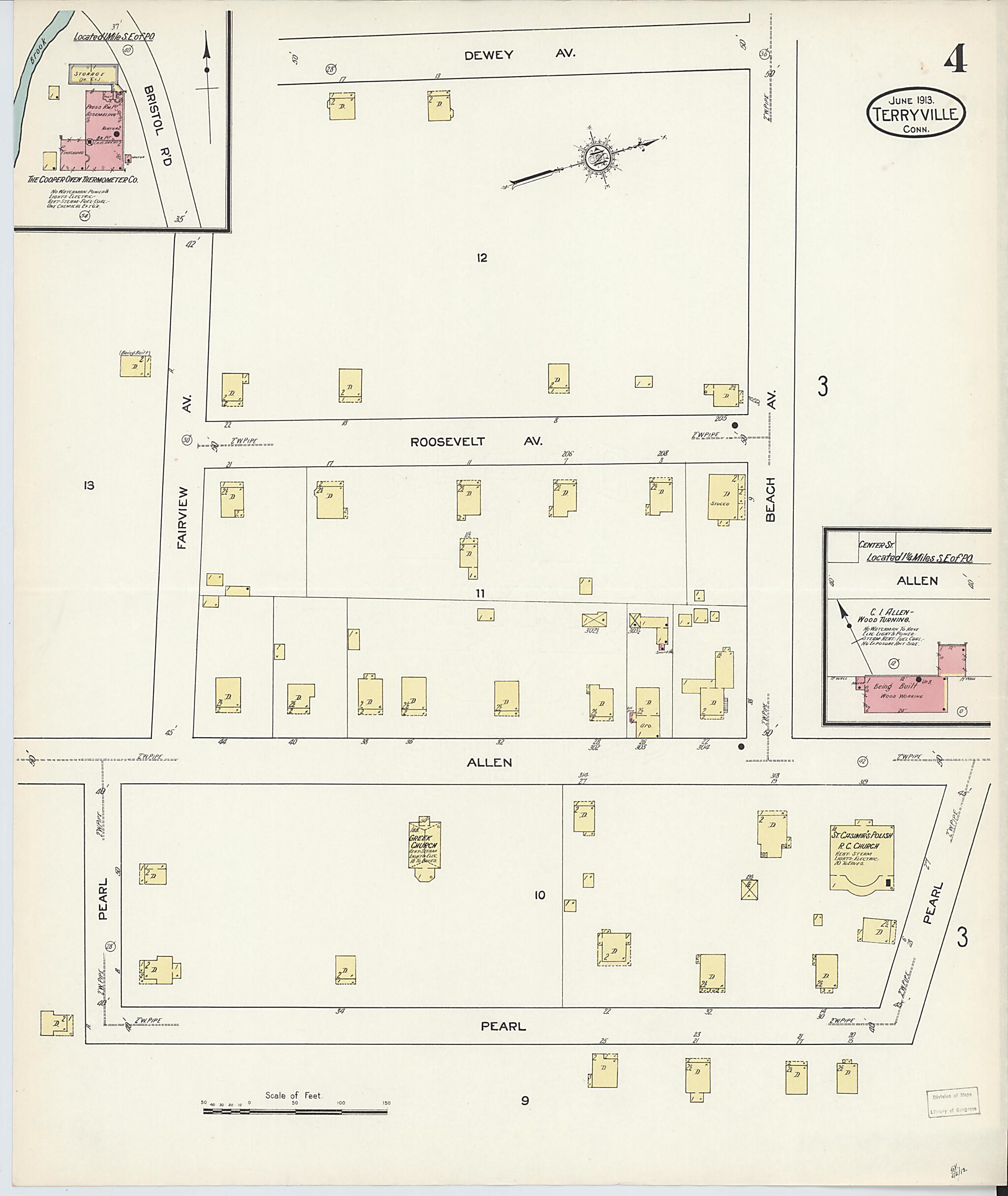 This old map of Terryville, Litchfield County, Connecticut was created by Sanborn Map Company in 1913