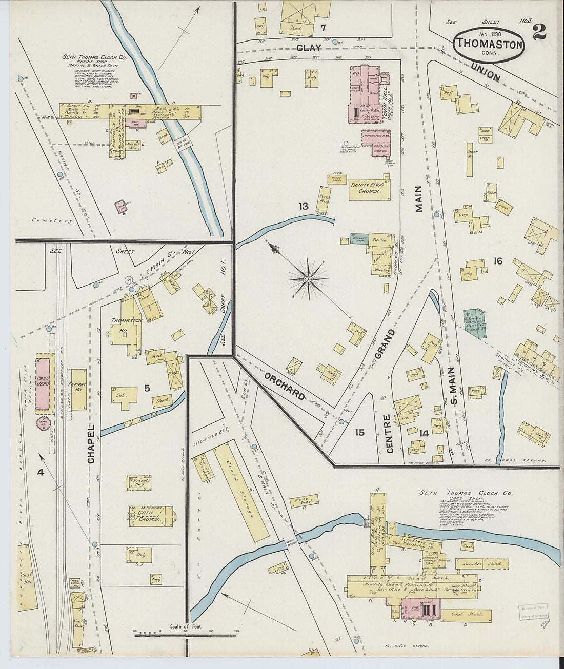 This old map of Thomaston, Litchfield County, Connecticut was created by Sanborn Map Company in 1890