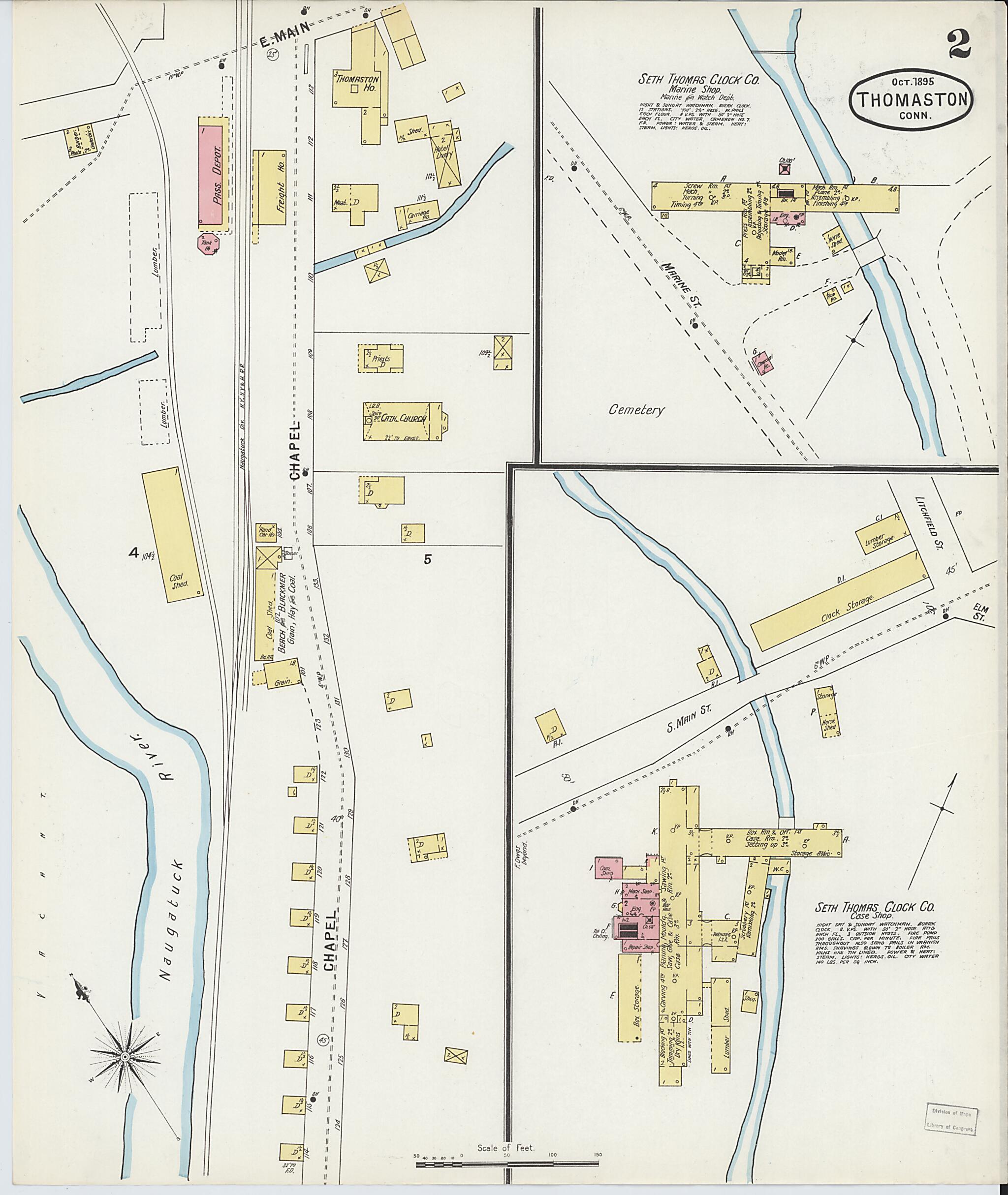 This old map of Thomaston, Litchfield County, Connecticut was created by Sanborn Map Company in 1895