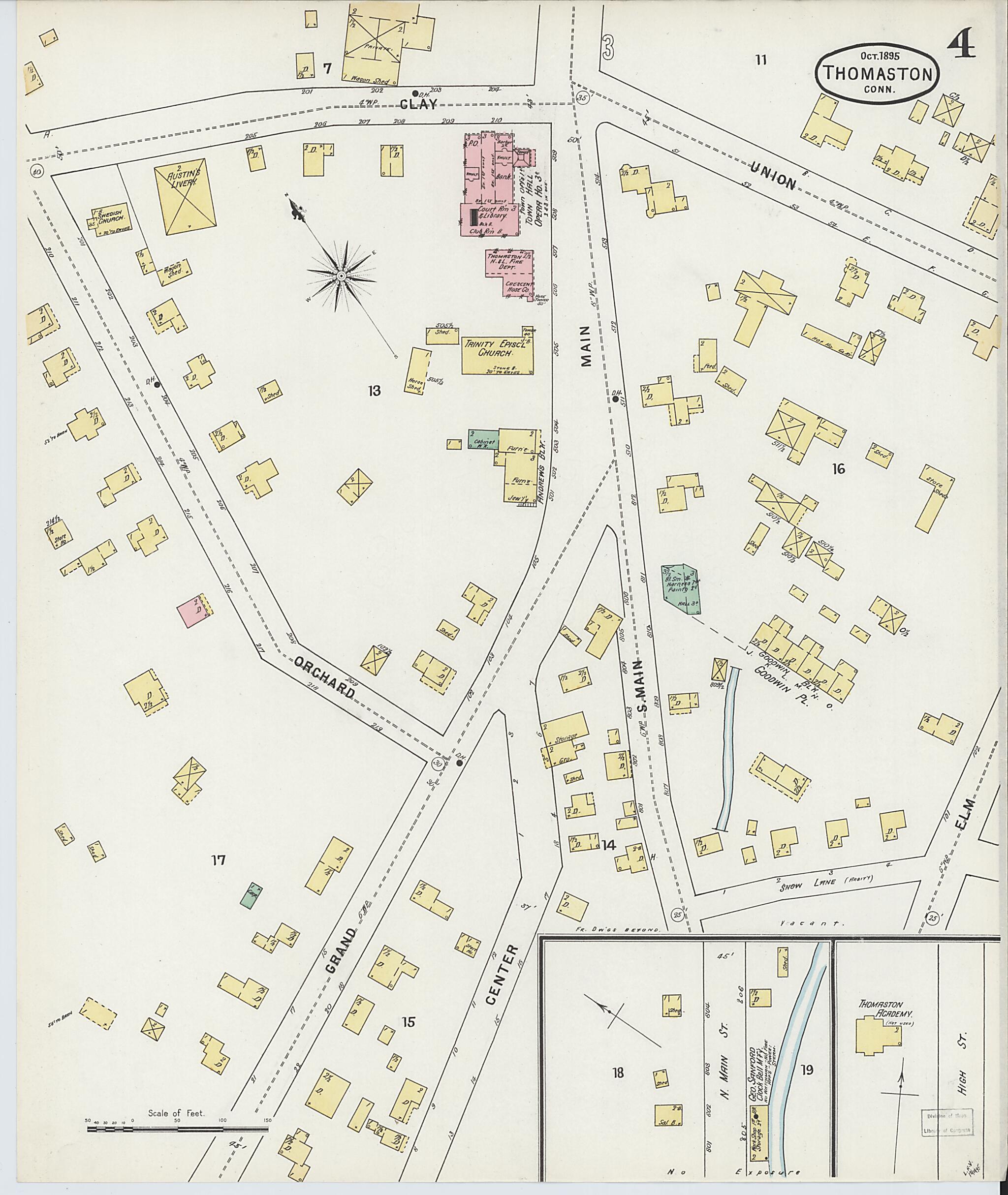 This old map of Thomaston, Litchfield County, Connecticut was created by Sanborn Map Company in 1895