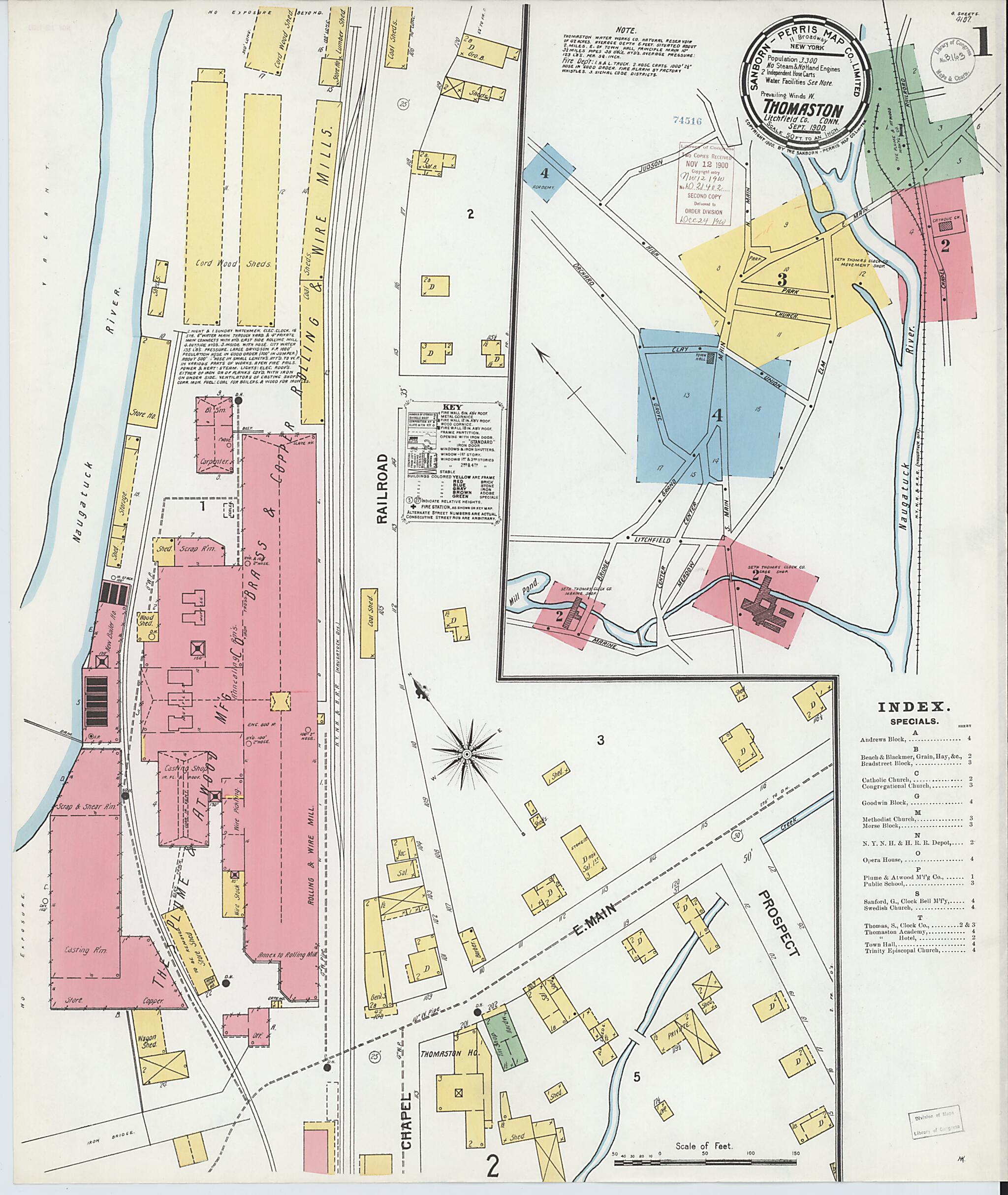 This old map of Thomaston, Litchfield County, Connecticut was created by Sanborn Map Company in 1900