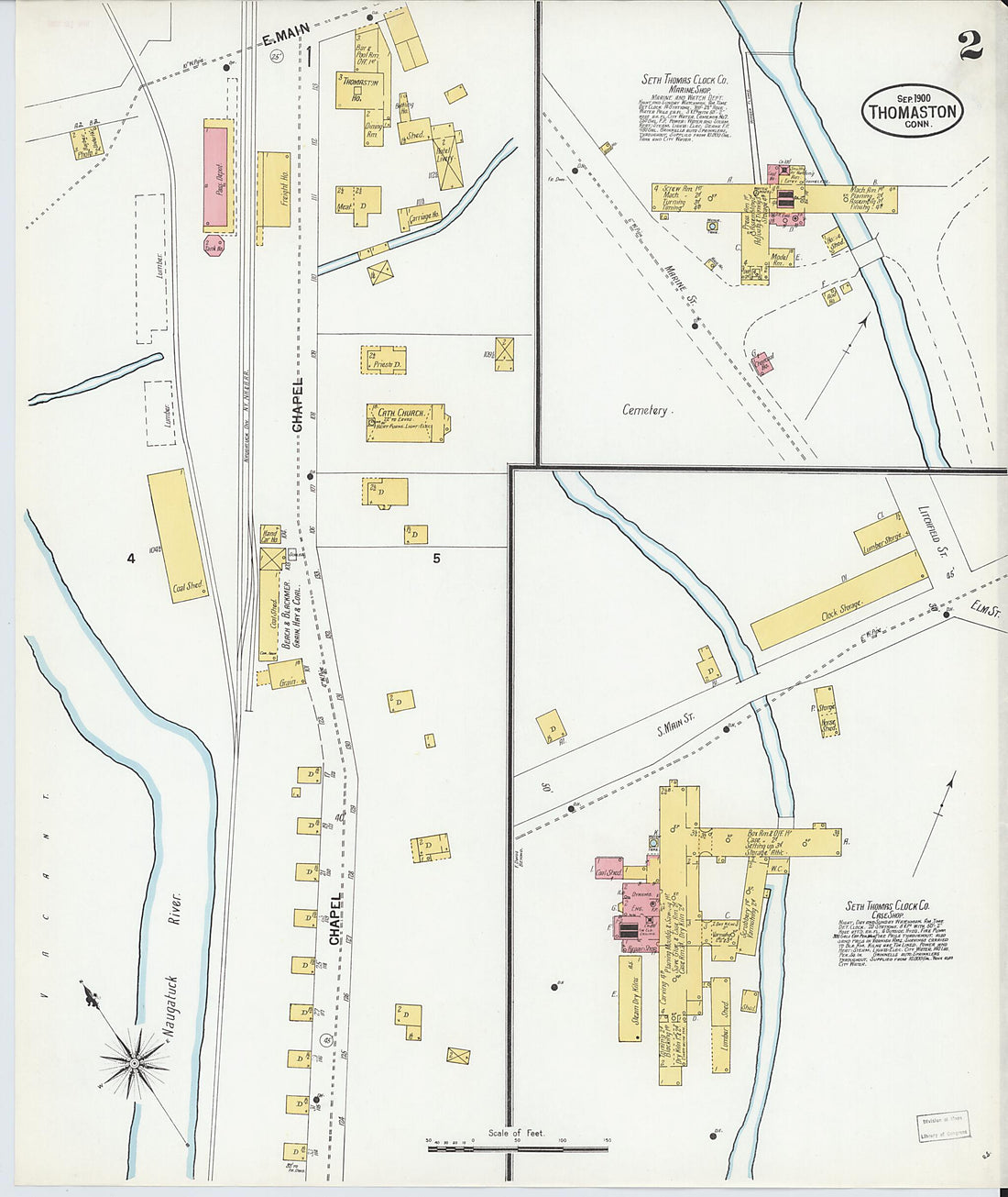 This old map of Thomaston, Litchfield County, Connecticut was created by Sanborn Map Company in 1900