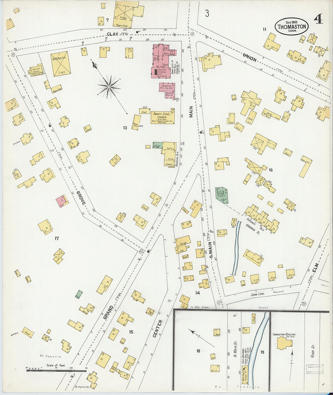 This old map of Thomaston, Litchfield County, Connecticut was created by Sanborn Map Company in 1900
