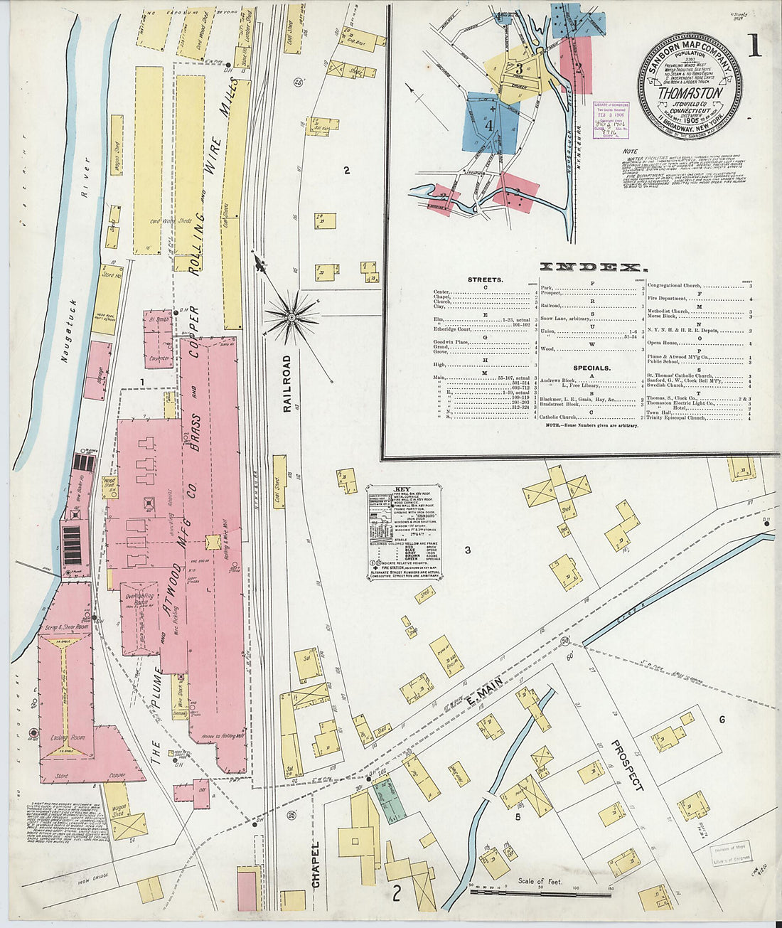 This old map of Thomaston, Litchfield County, Connecticut was created by Sanborn Map Company in 1905