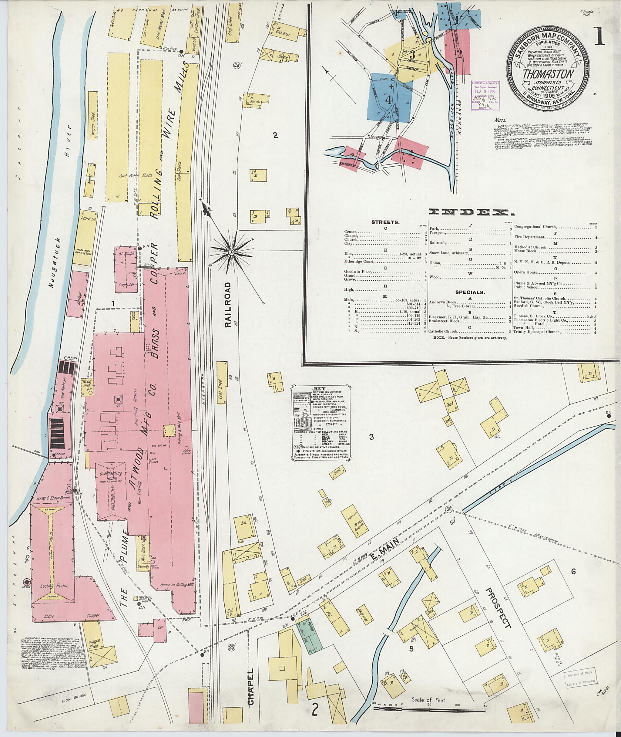 This old map of Thomaston, Litchfield County, Connecticut was created by Sanborn Map Company in 1905