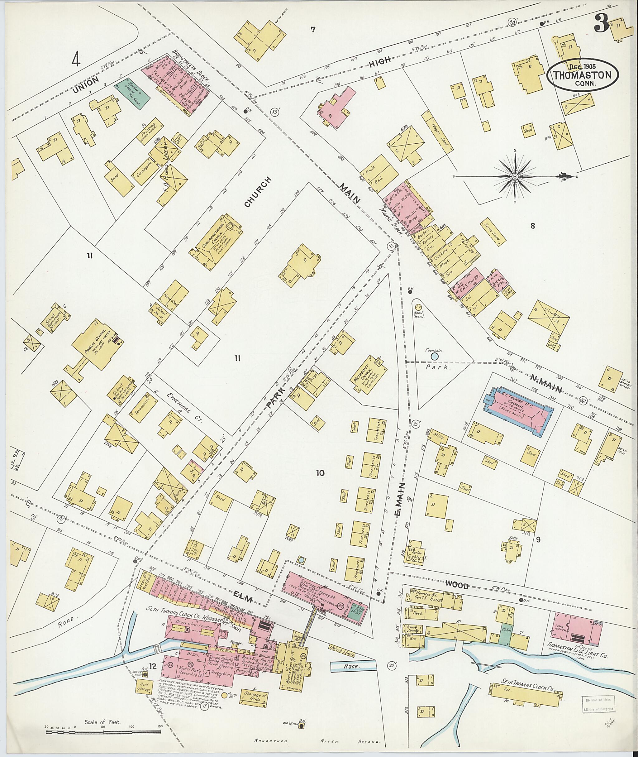 This old map of Thomaston, Litchfield County, Connecticut was created by Sanborn Map Company in 1905
