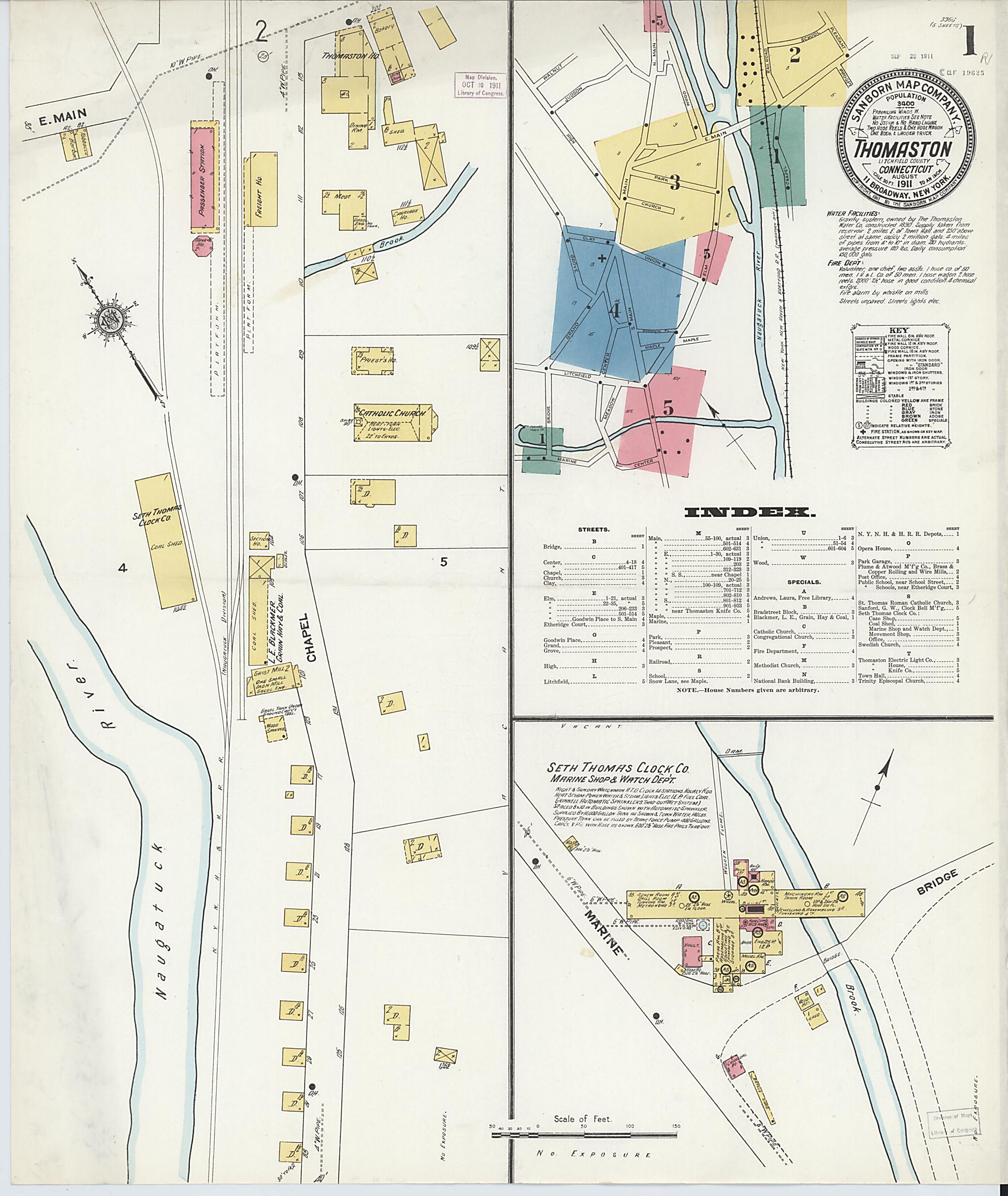 This old map of Thomaston, Litchfield County, Connecticut was created by Sanborn Map Company in 1911