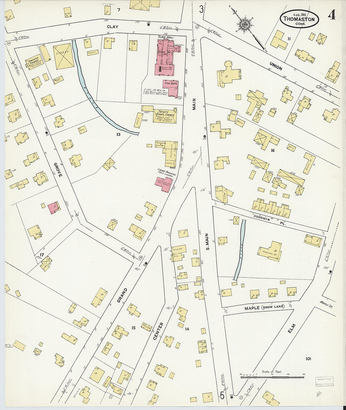 This old map of Thomaston, Litchfield County, Connecticut was created by Sanborn Map Company in 1911