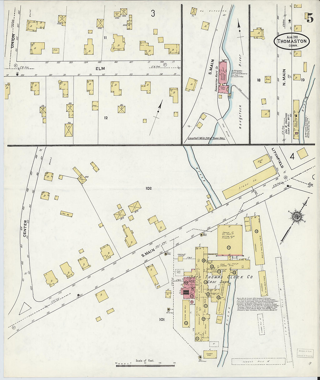 This old map of Thomaston, Litchfield County, Connecticut was created by Sanborn Map Company in 1911