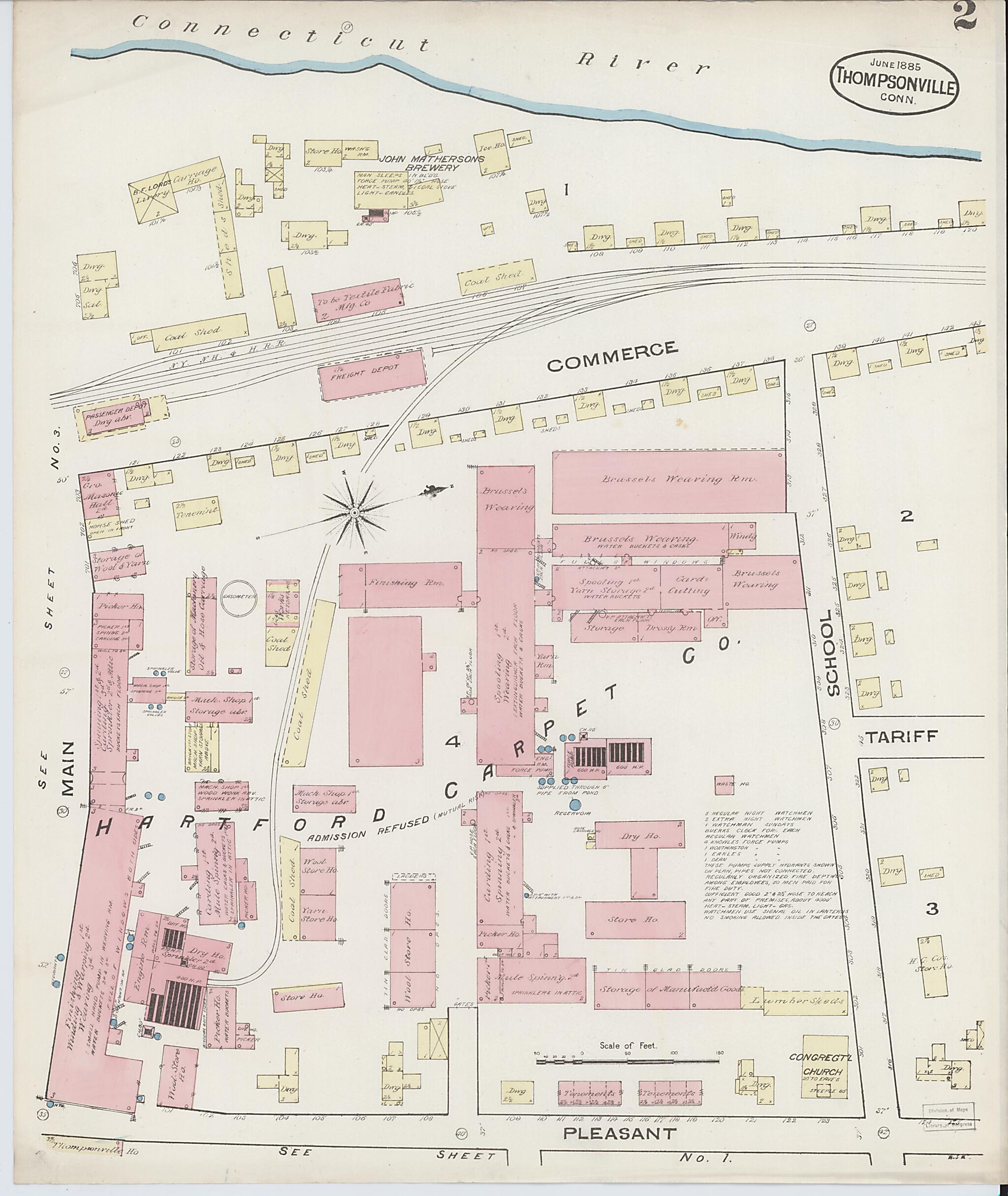 This old map of Thompsonville, Hartford County, Connecticut was created by Sanborn Map Company in 1885