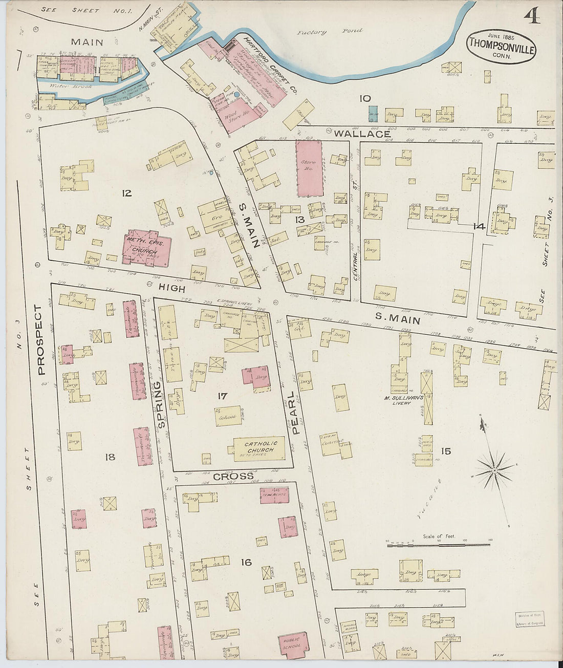 This old map of Thompsonville, Hartford County, Connecticut was created by Sanborn Map Company in 1885
