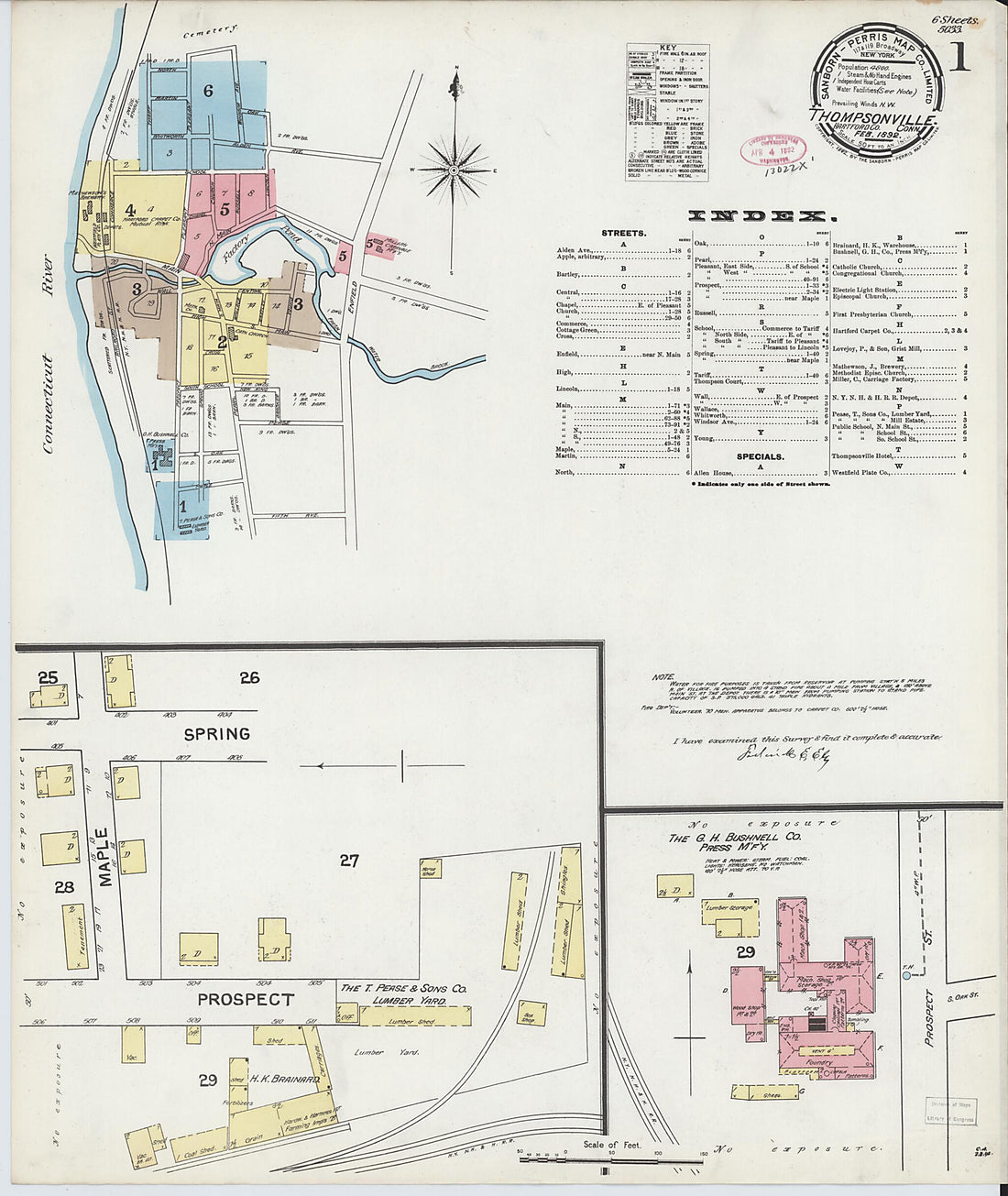 This old map of Thompsonville, Hartford County, Connecticut was created by Sanborn Map Company in 1892