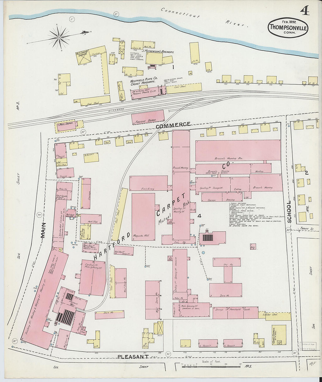 This old map of Thompsonville, Hartford County, Connecticut was created by Sanborn Map Company in 1892