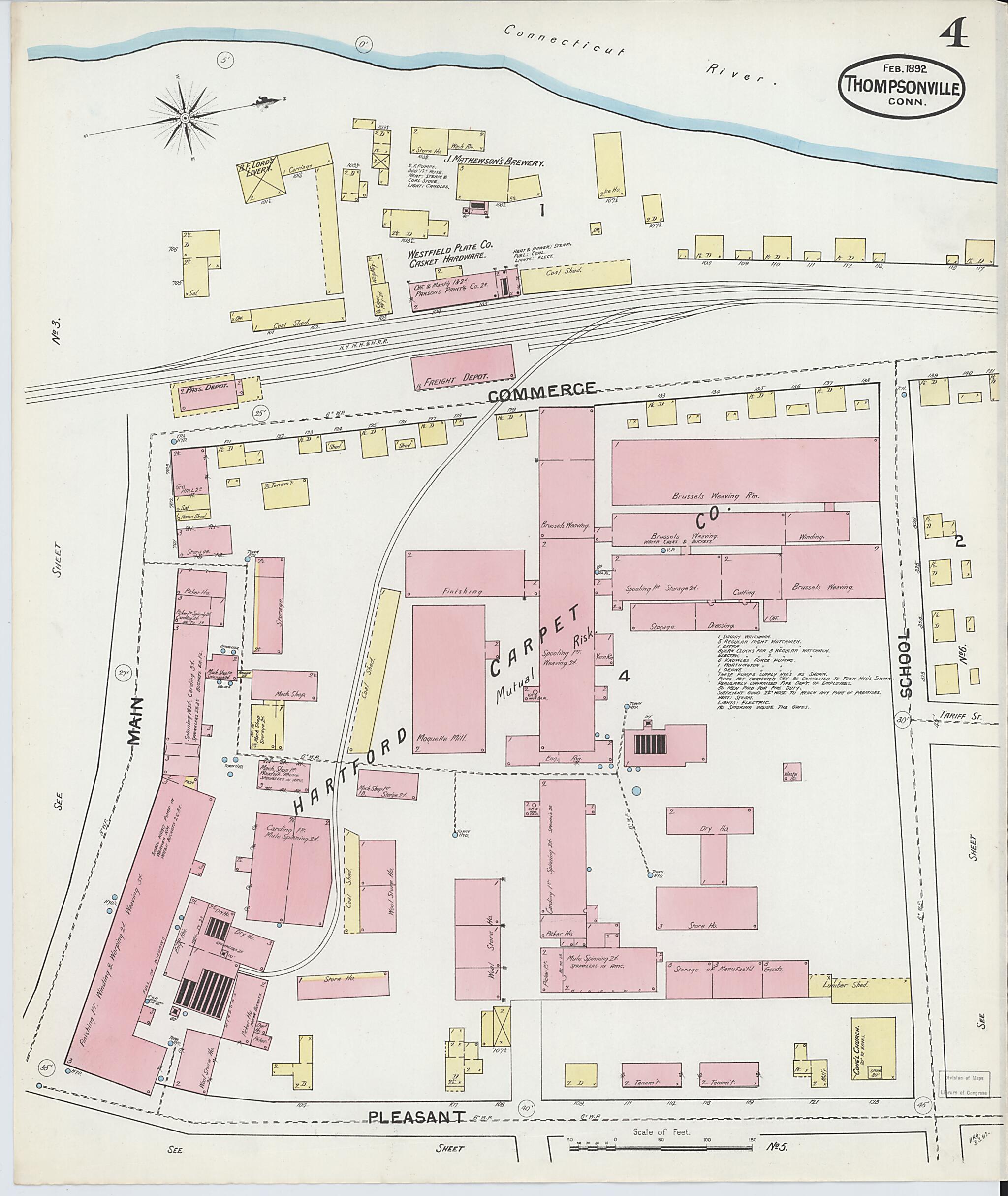 This old map of Thompsonville, Hartford County, Connecticut was created by Sanborn Map Company in 1892
