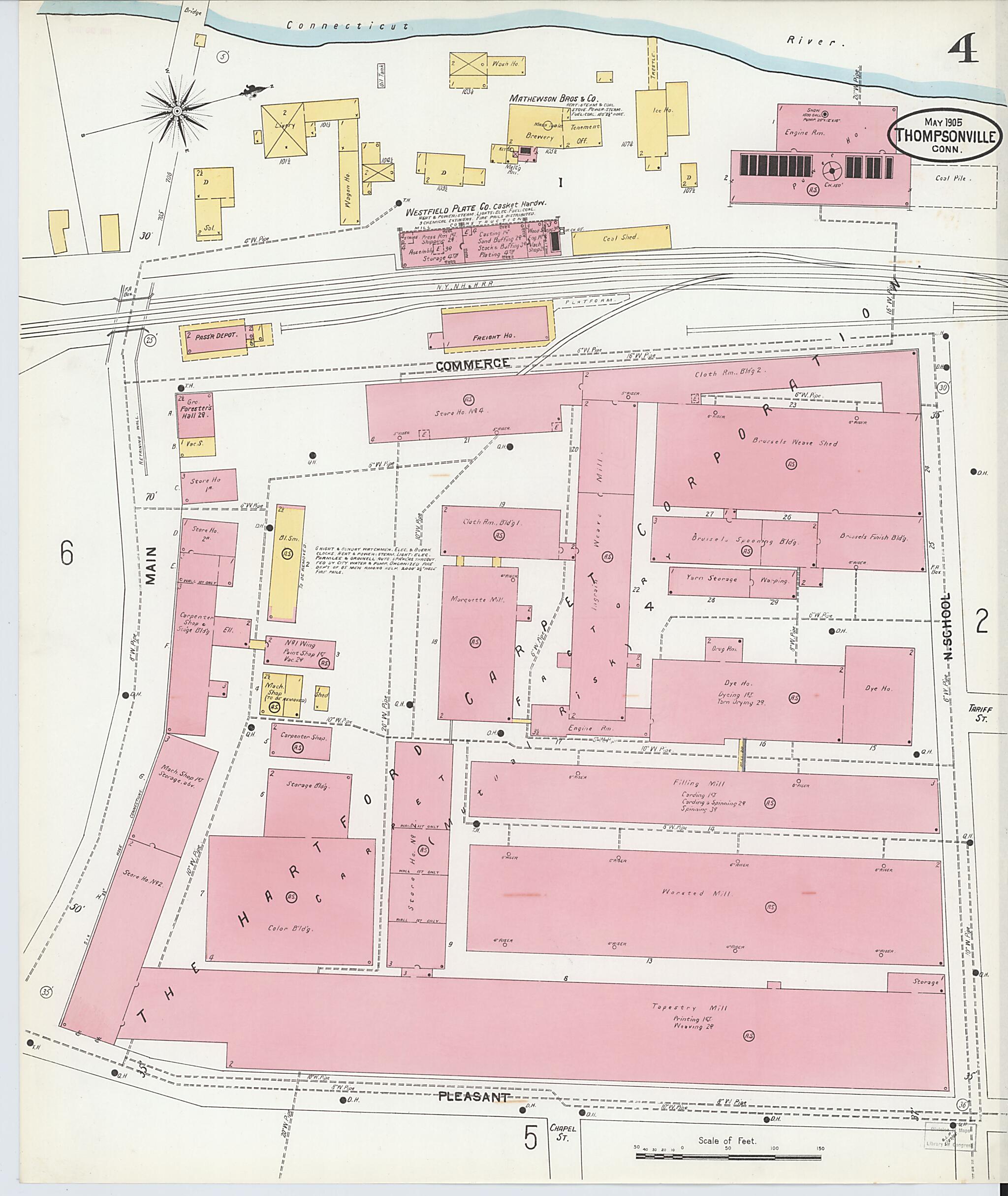 This old map of Thompsonville, Hartford County, Connecticut was created by Sanborn Map Company in 1905