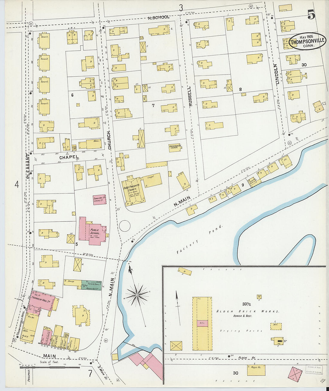 This old map of Thompsonville, Hartford County, Connecticut was created by Sanborn Map Company in 1905