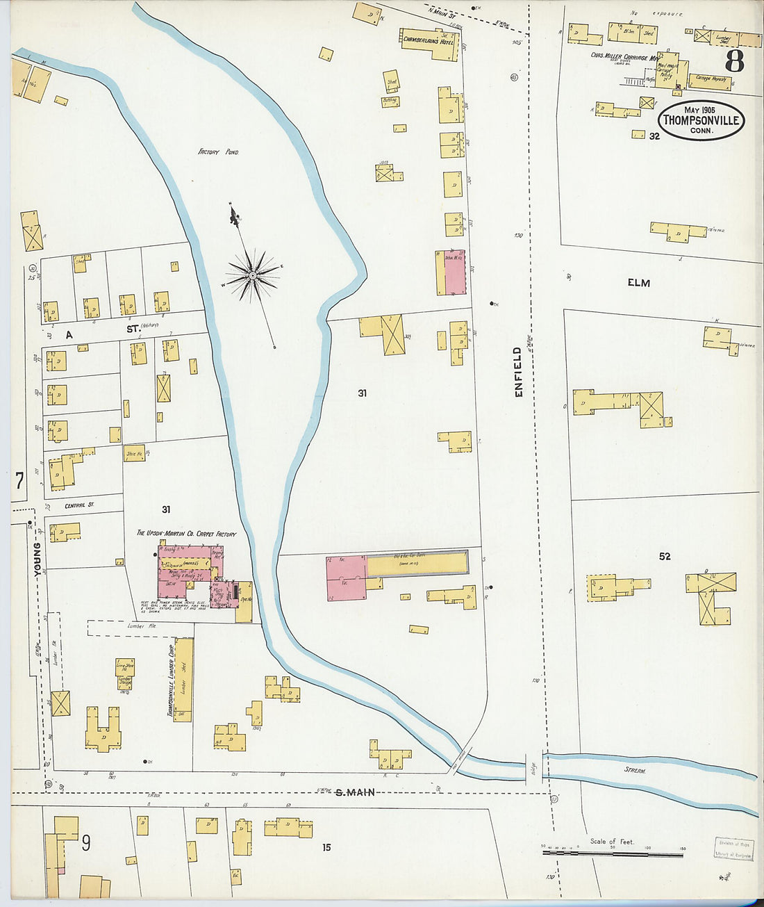 This old map of Thompsonville, Hartford County, Connecticut was created by Sanborn Map Company in 1905