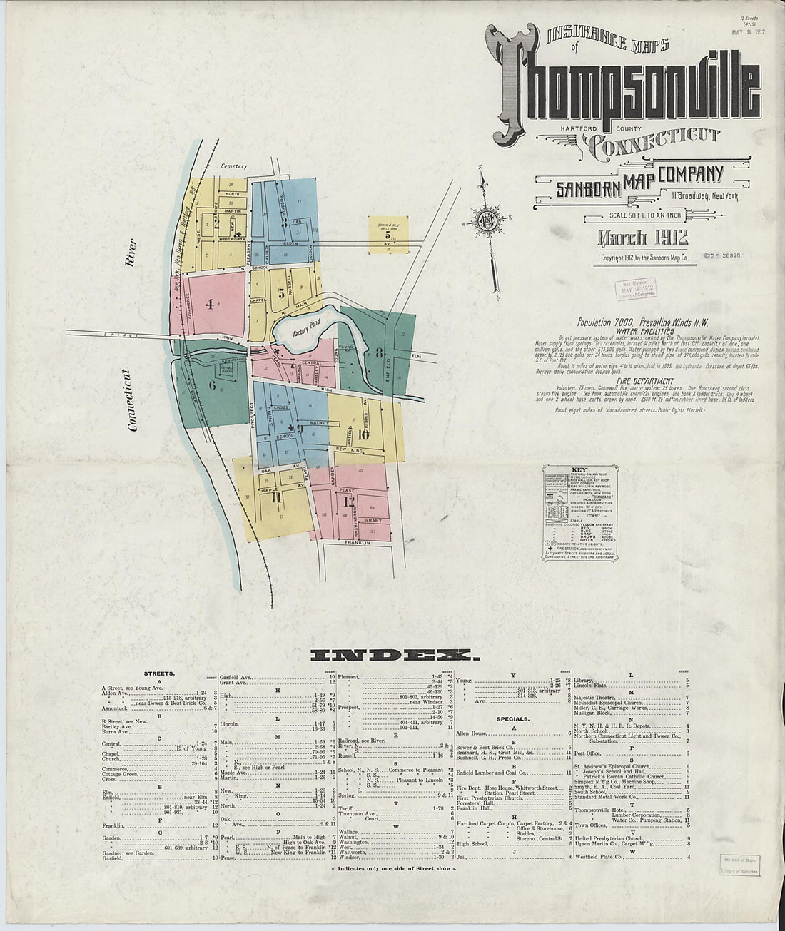 This old map of Thompsonville, Hartford County, Connecticut was created by Sanborn Map Company in 1912