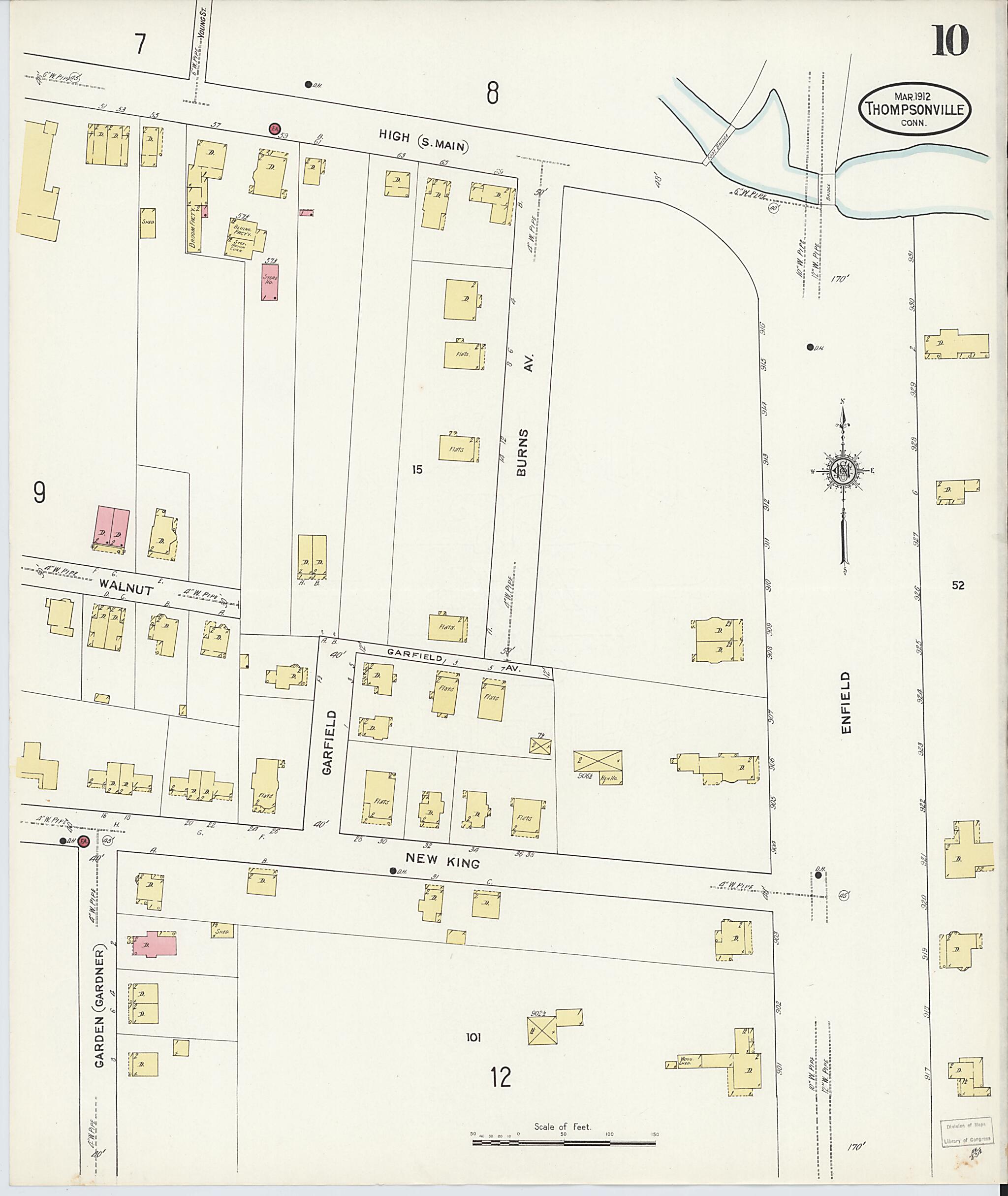 This old map of Thompsonville, Hartford County, Connecticut was created by Sanborn Map Company in 1912