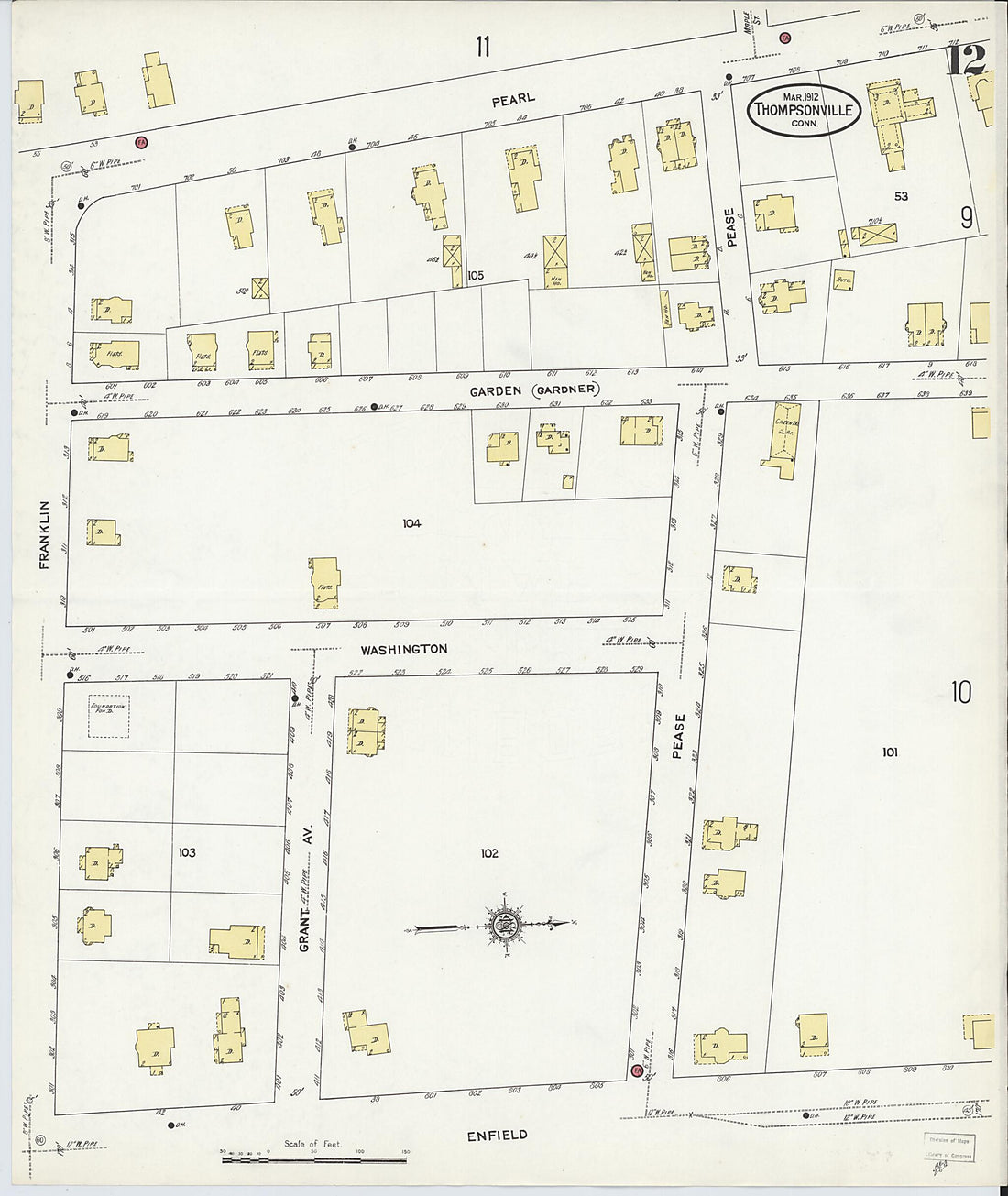 This old map of Thompsonville, Hartford County, Connecticut was created by Sanborn Map Company in 1912