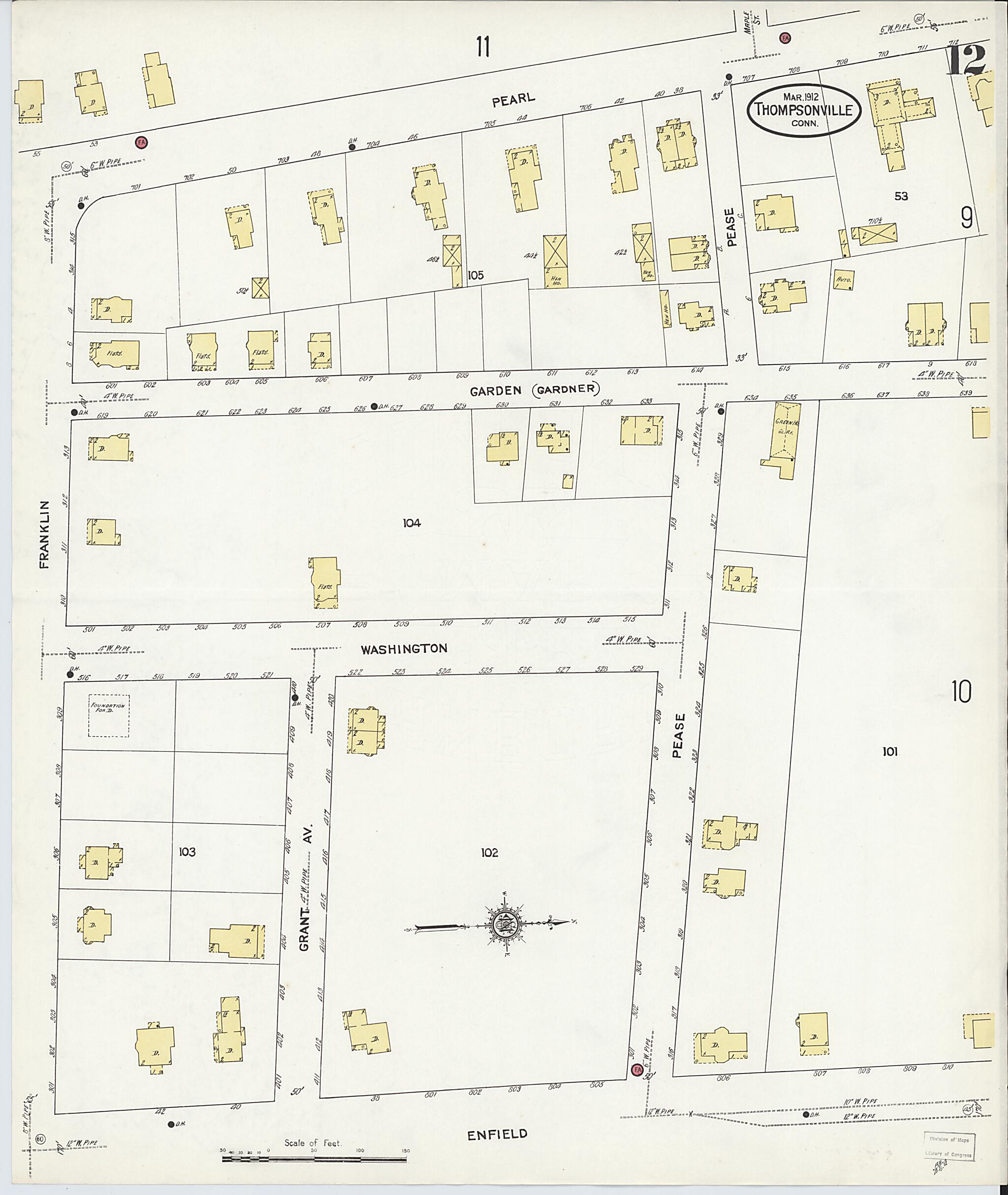 This old map of Thompsonville, Hartford County, Connecticut was created by Sanborn Map Company in 1912