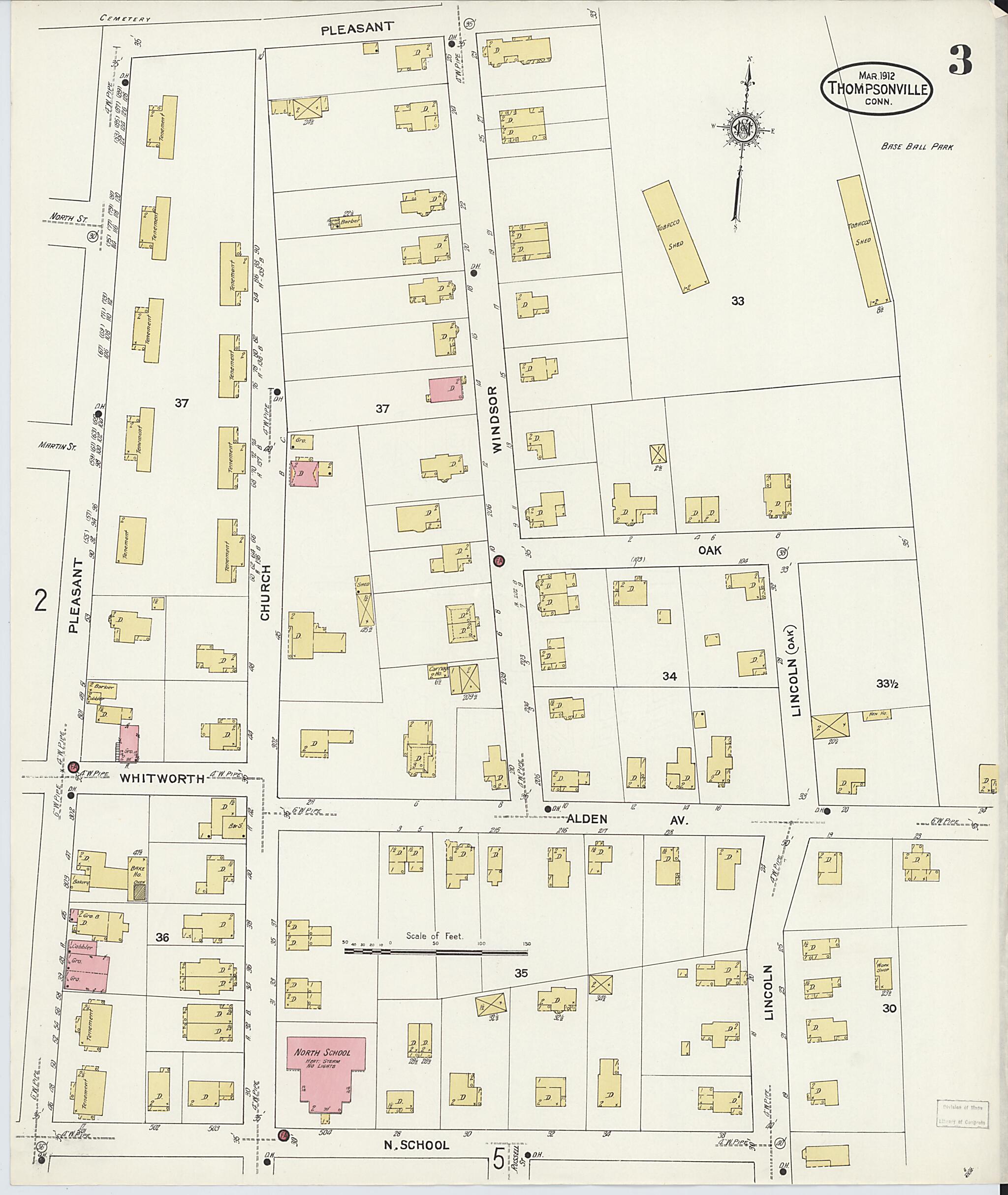 This old map of Thompsonville, Hartford County, Connecticut was created by Sanborn Map Company in 1912
