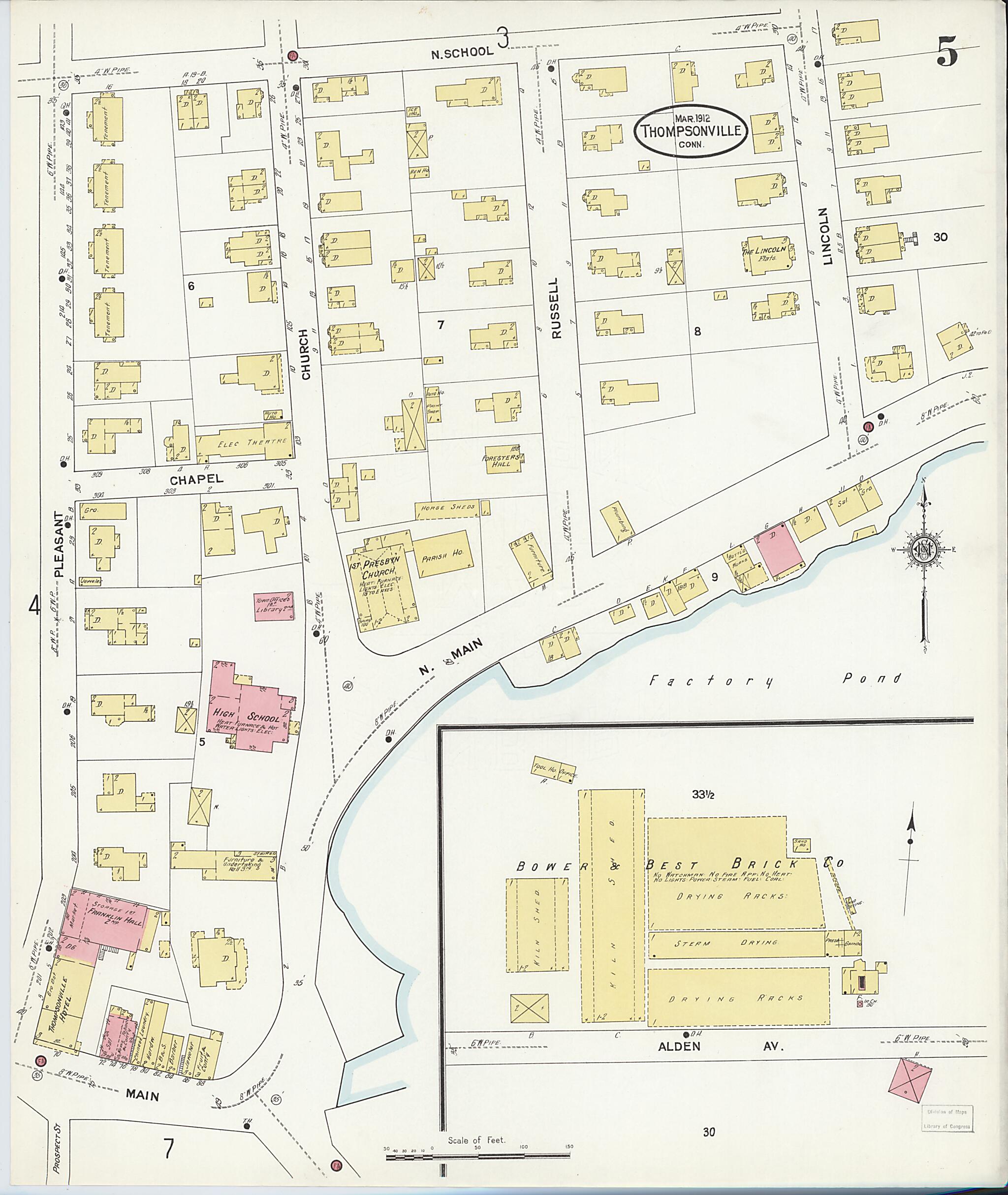 This old map of Thompsonville, Hartford County, Connecticut was created by Sanborn Map Company in 1912