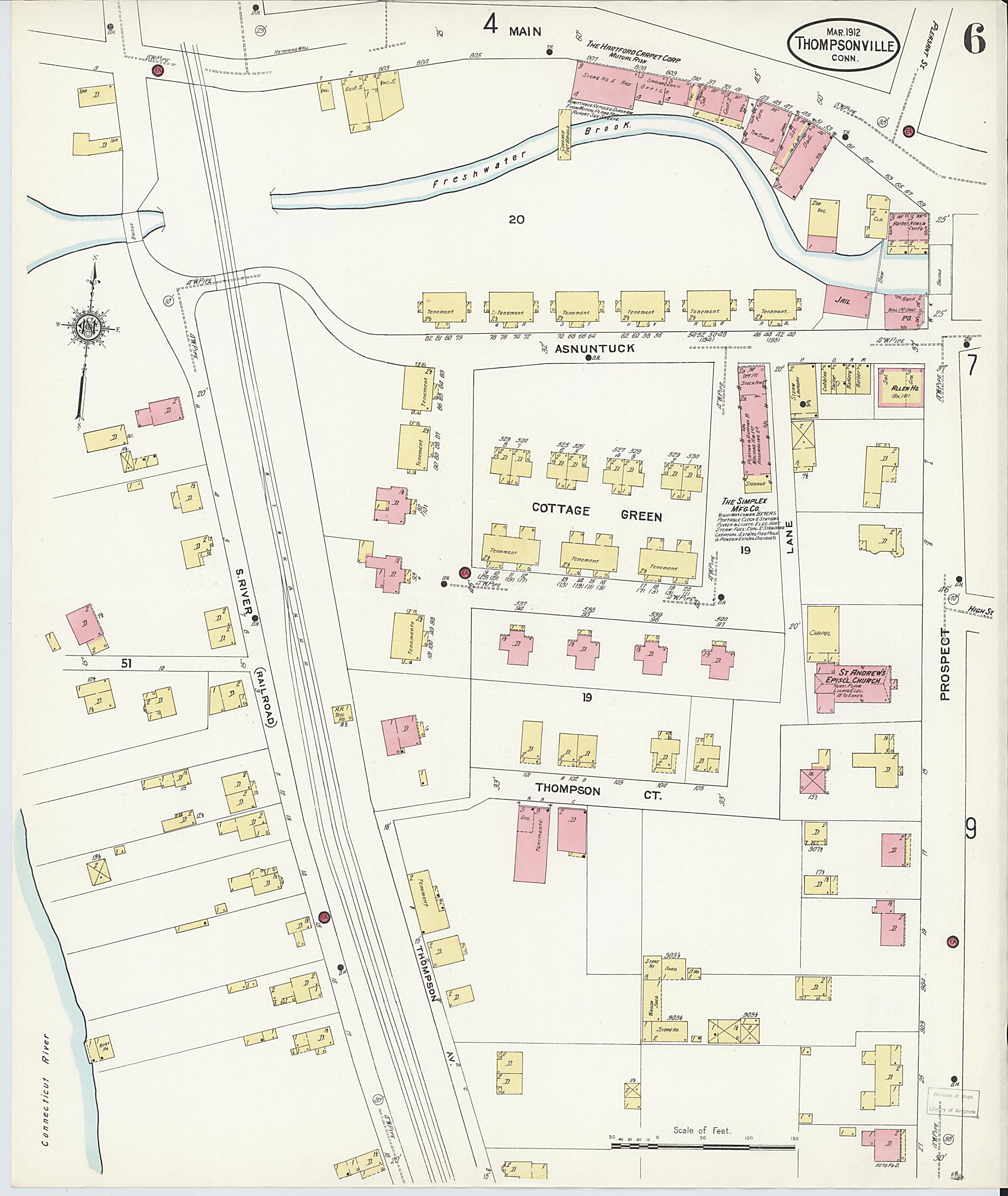 This old map of Thompsonville, Hartford County, Connecticut was created by Sanborn Map Company in 1912