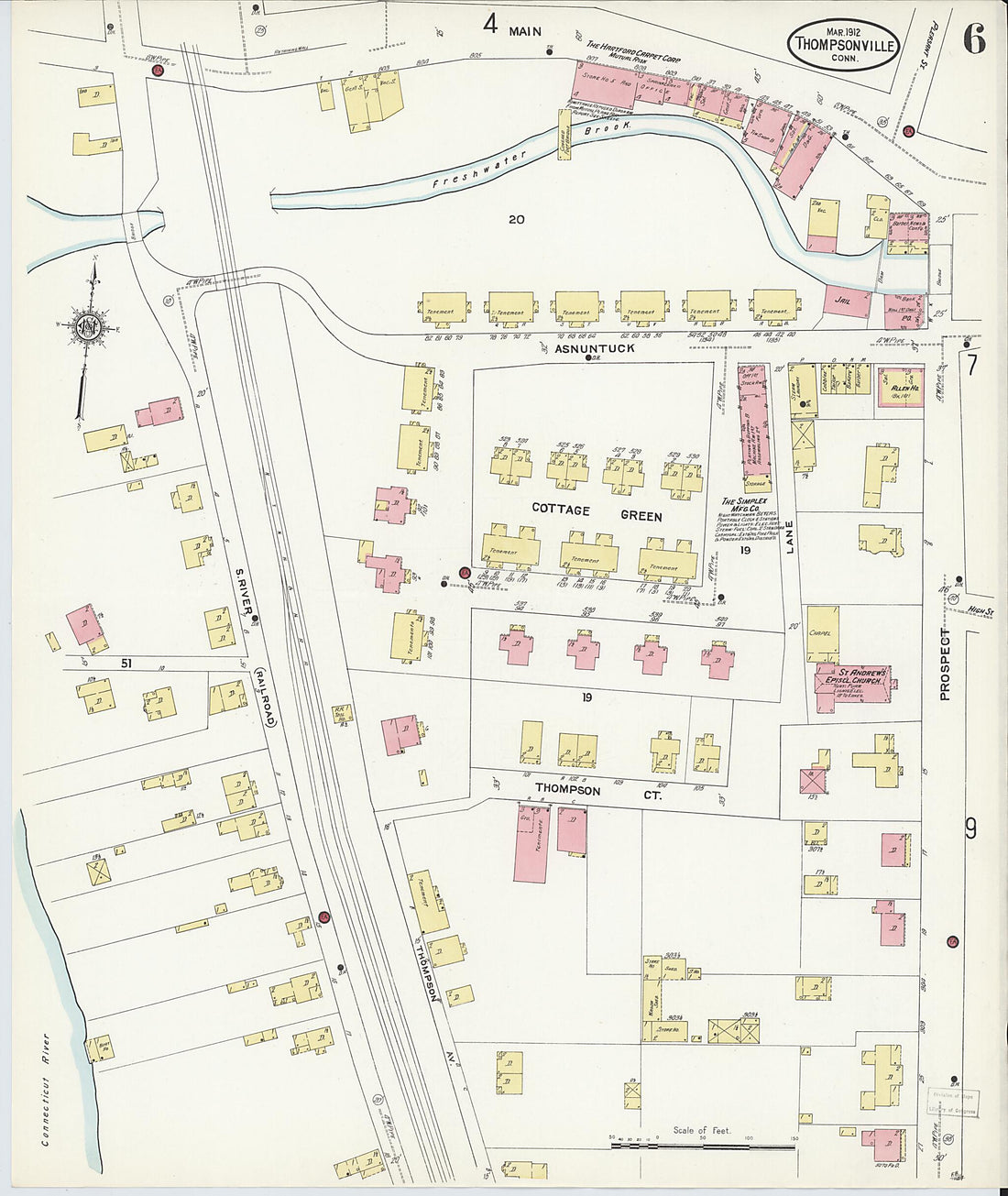This old map of Thompsonville, Hartford County, Connecticut was created by Sanborn Map Company in 1912