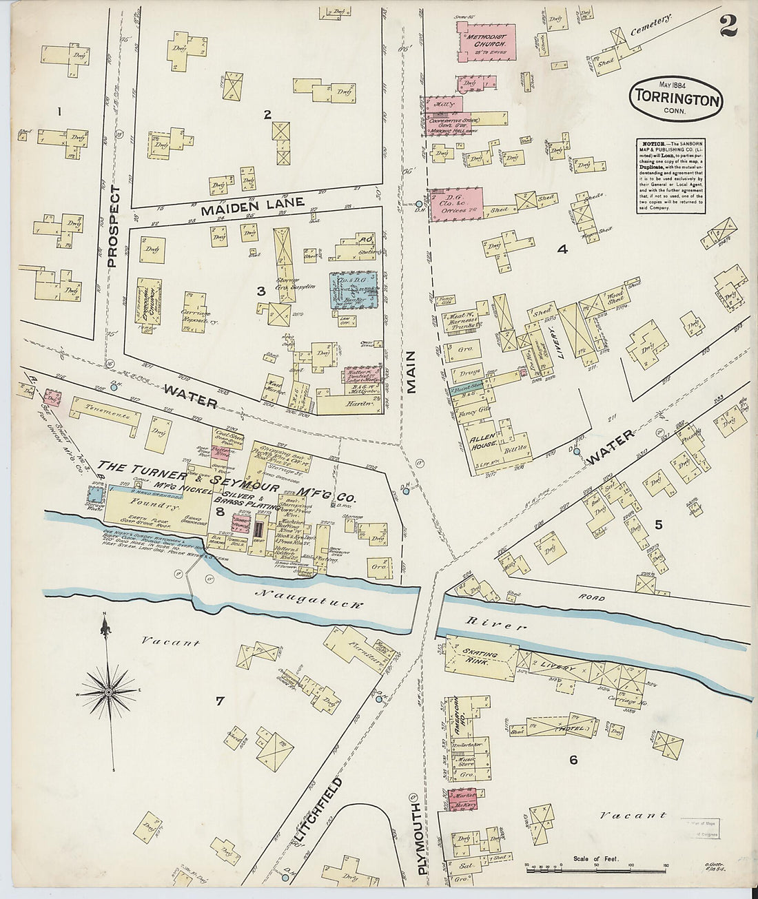 This old map of Torrington, Litchfield County, Connecticut was created by Sanborn Map Company in 1884